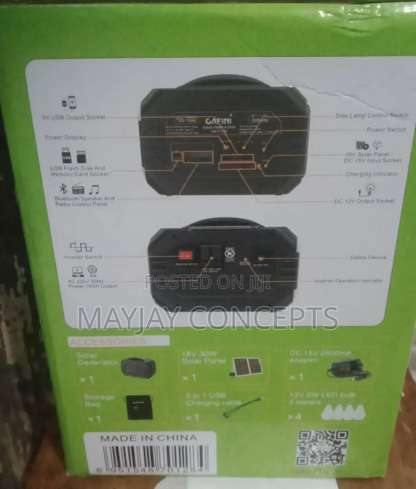 Cafini 150W Solar Inverter With MP3 4-Bulbs for TV,LAPTOP