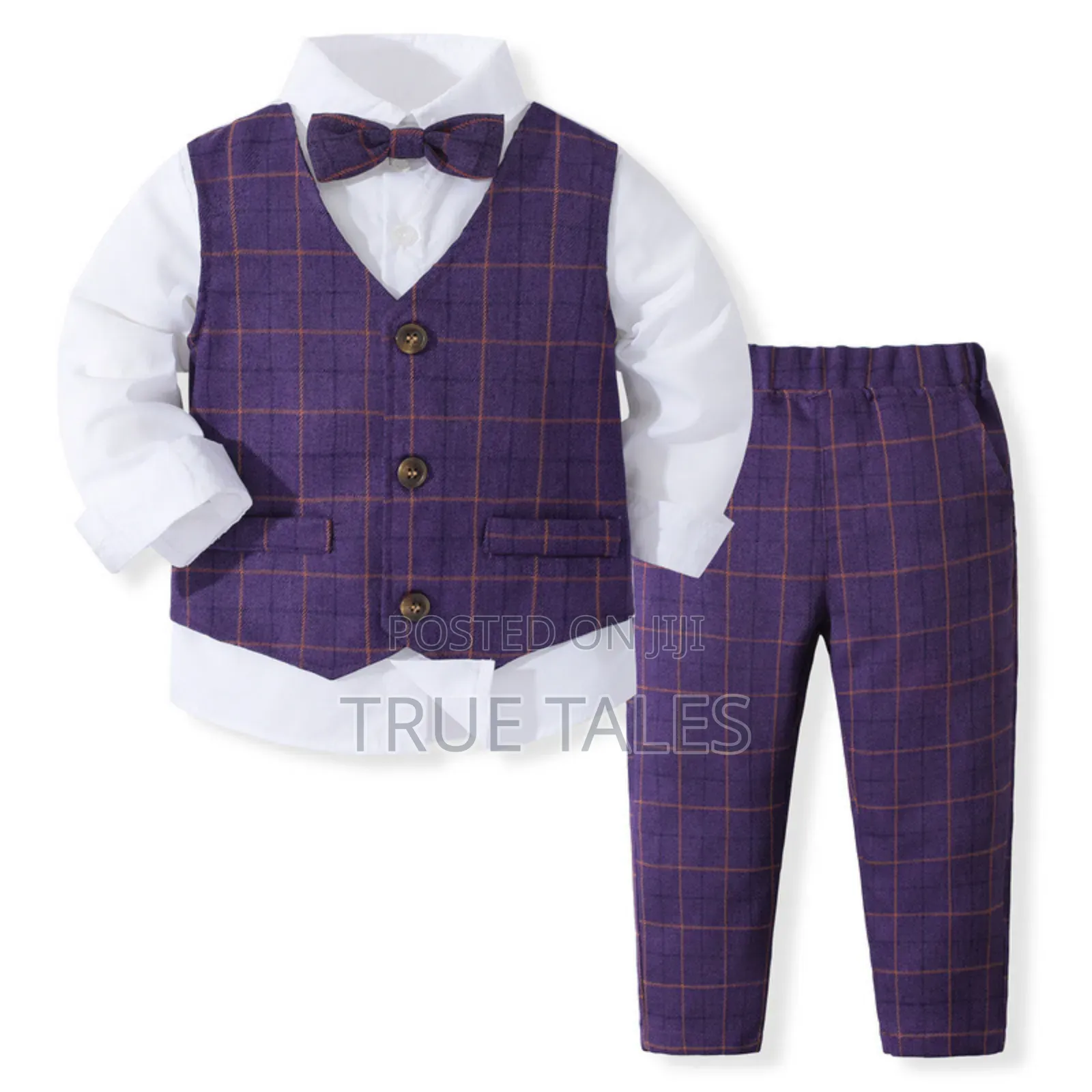 Toddler Boy's 3pcs Plaid Striped Waistcoat, Shirt Trousers