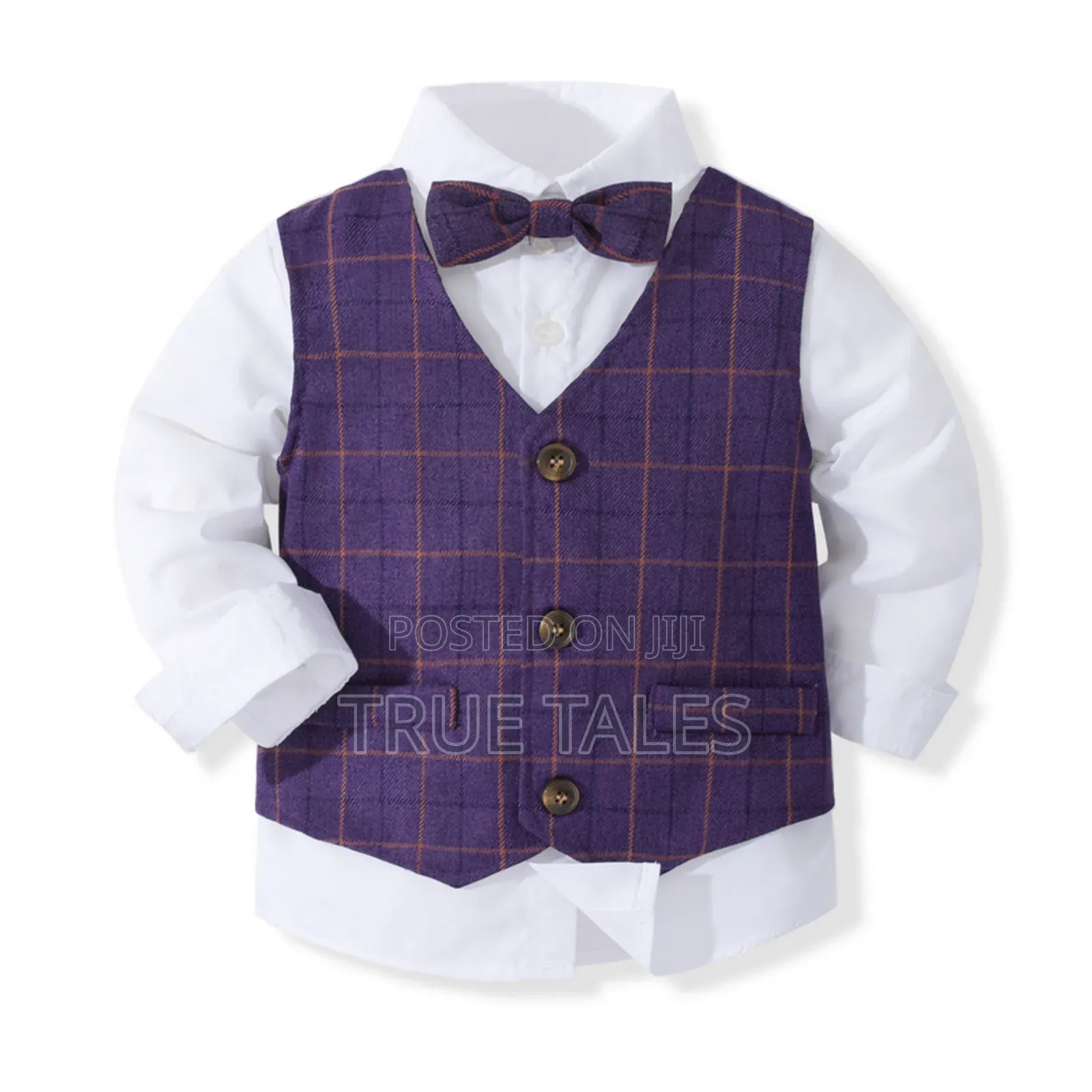 Toddler Boy's 3pcs Plaid Striped Waistcoat, Shirt Trousers