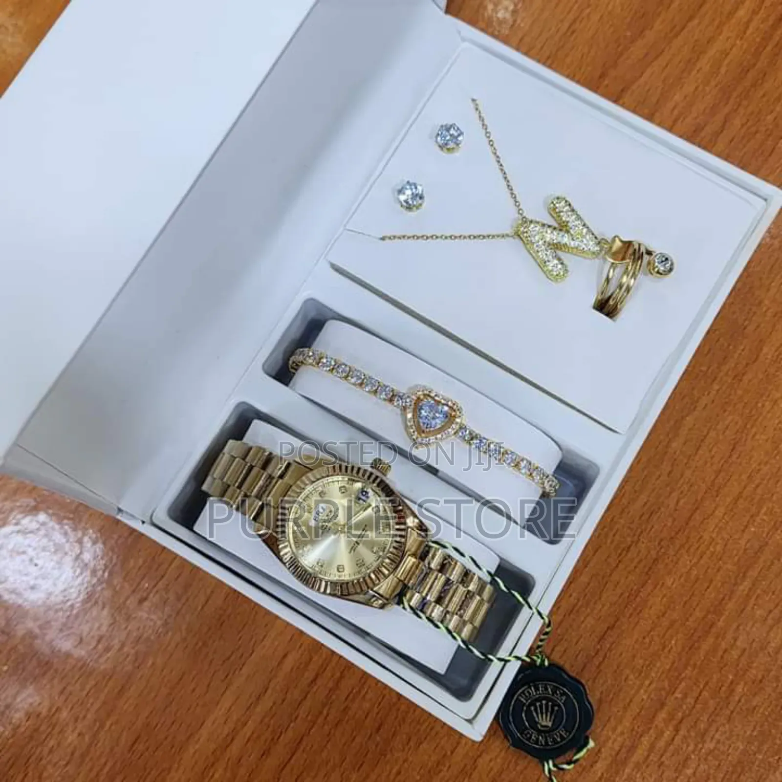 Rolex Women Watch and Jewellery Set Gold