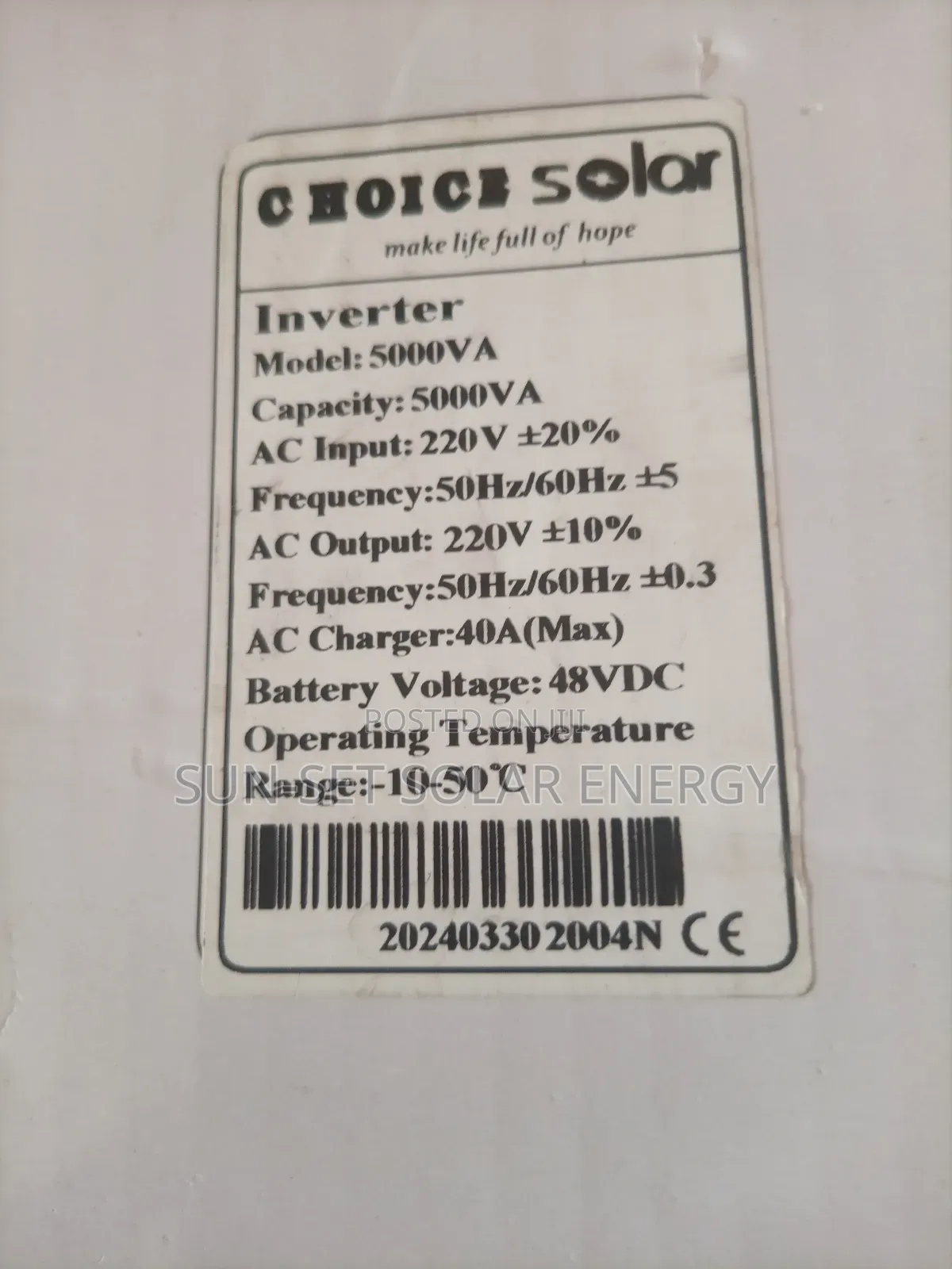 Choice Solar Inverter Ivps 5kva 48V With 1year Warranty.