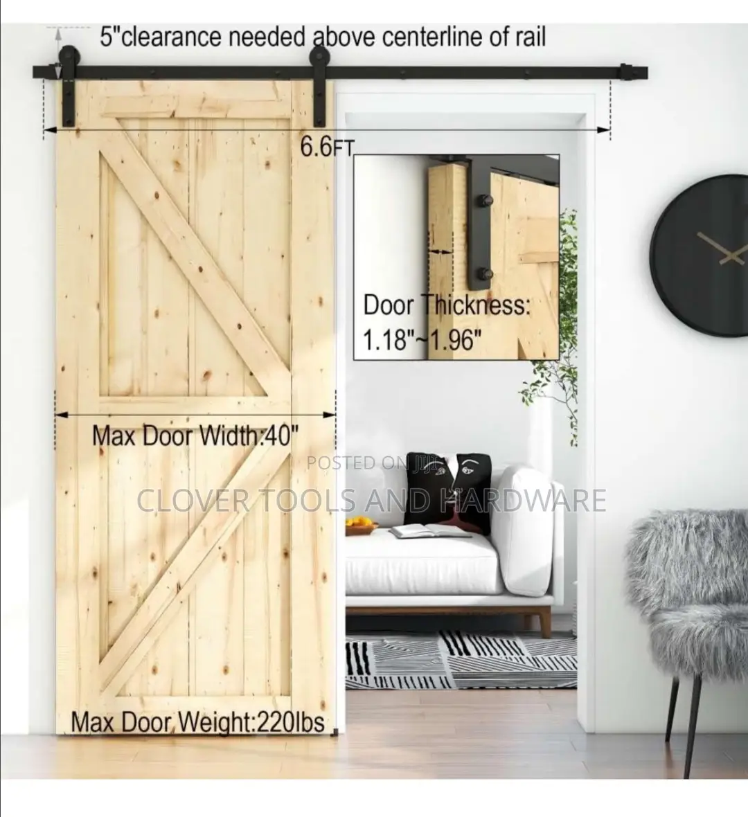 6.6FT Sliding Barn Door Hardware Kit for Single Wood Door,