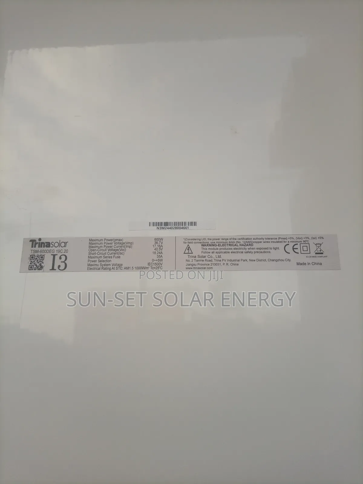Trina Solar Panels 600w. 15yrs Warranty