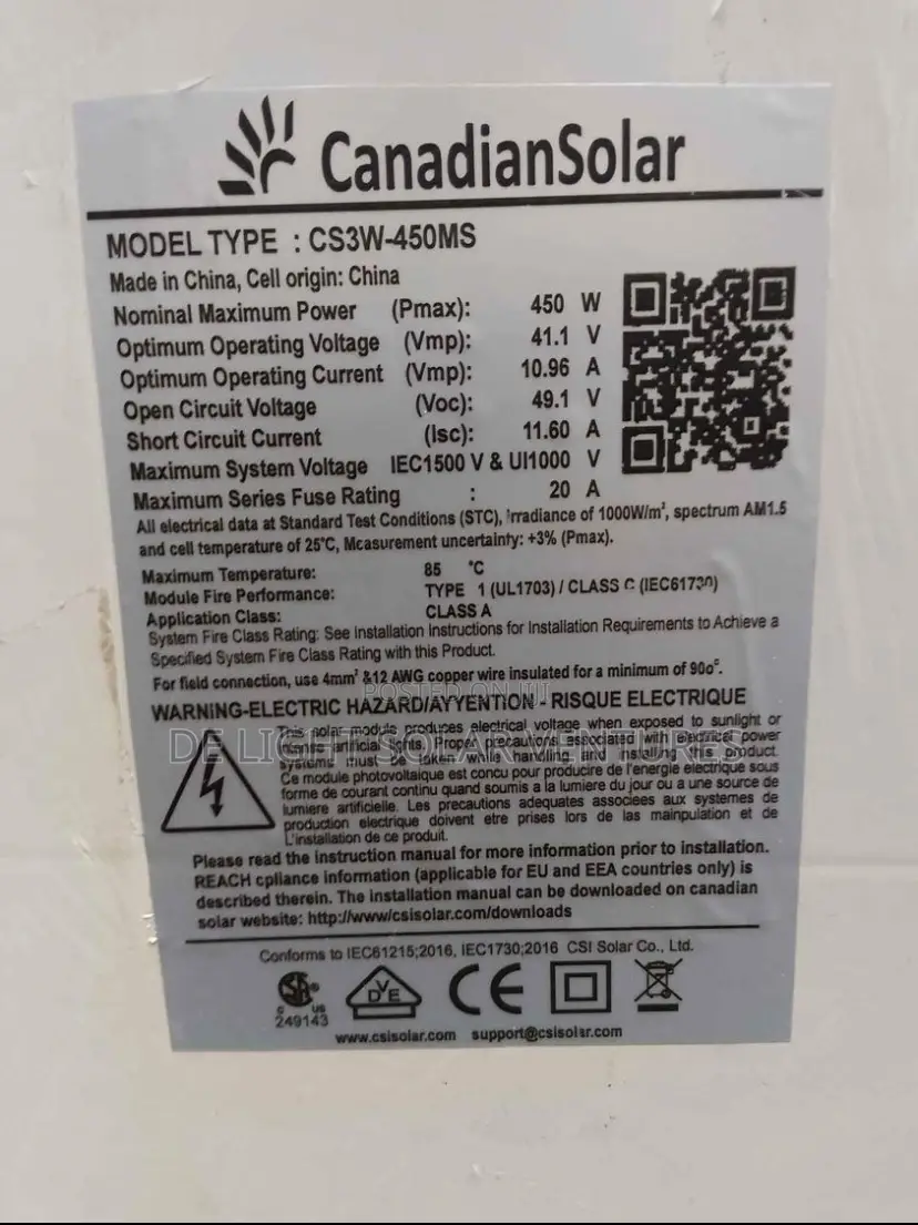 450watts Canadian Solar Panels 72cells Mono Available