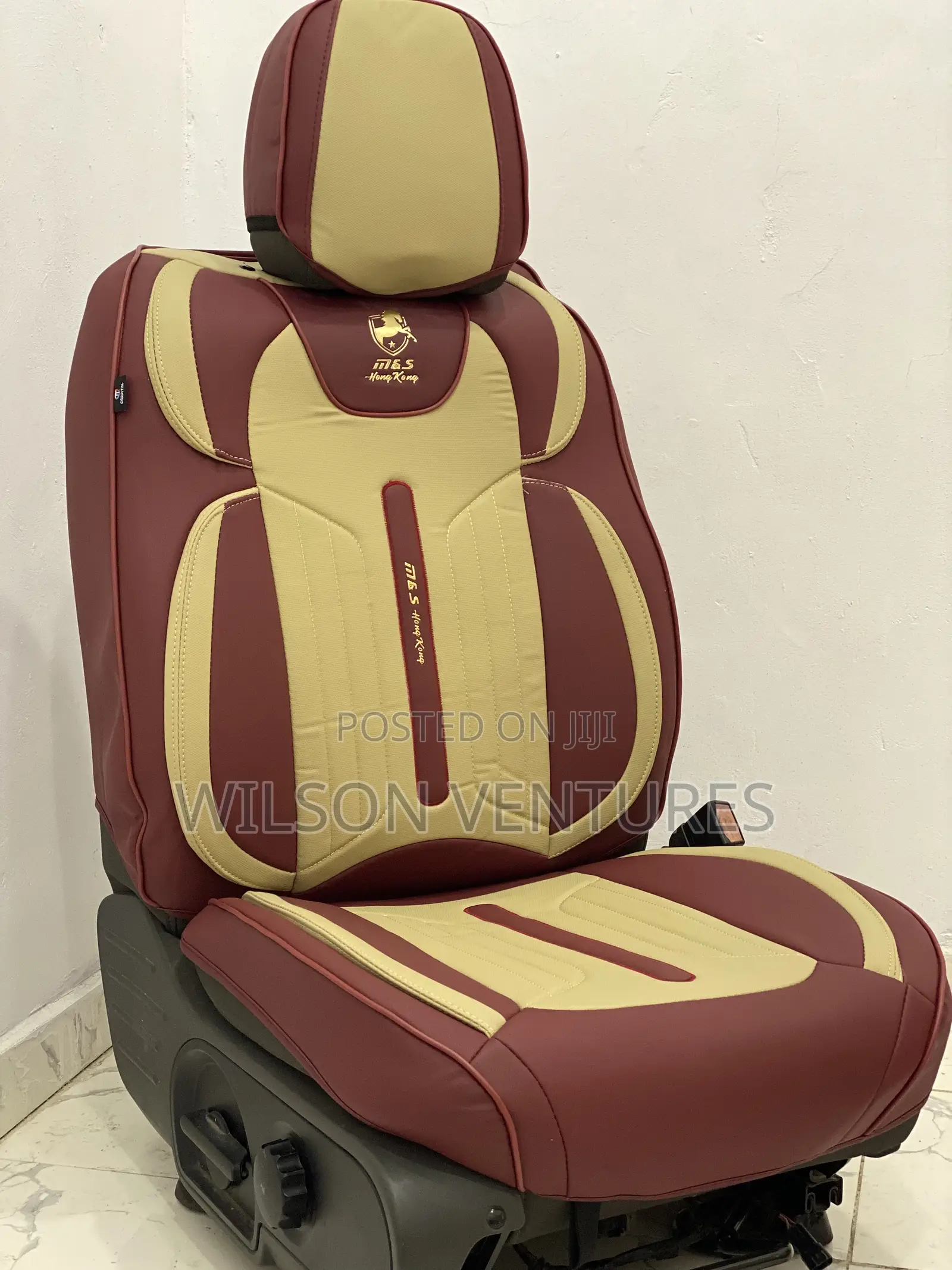 Cream and Wine Color 5 Seater Car Seat Cover