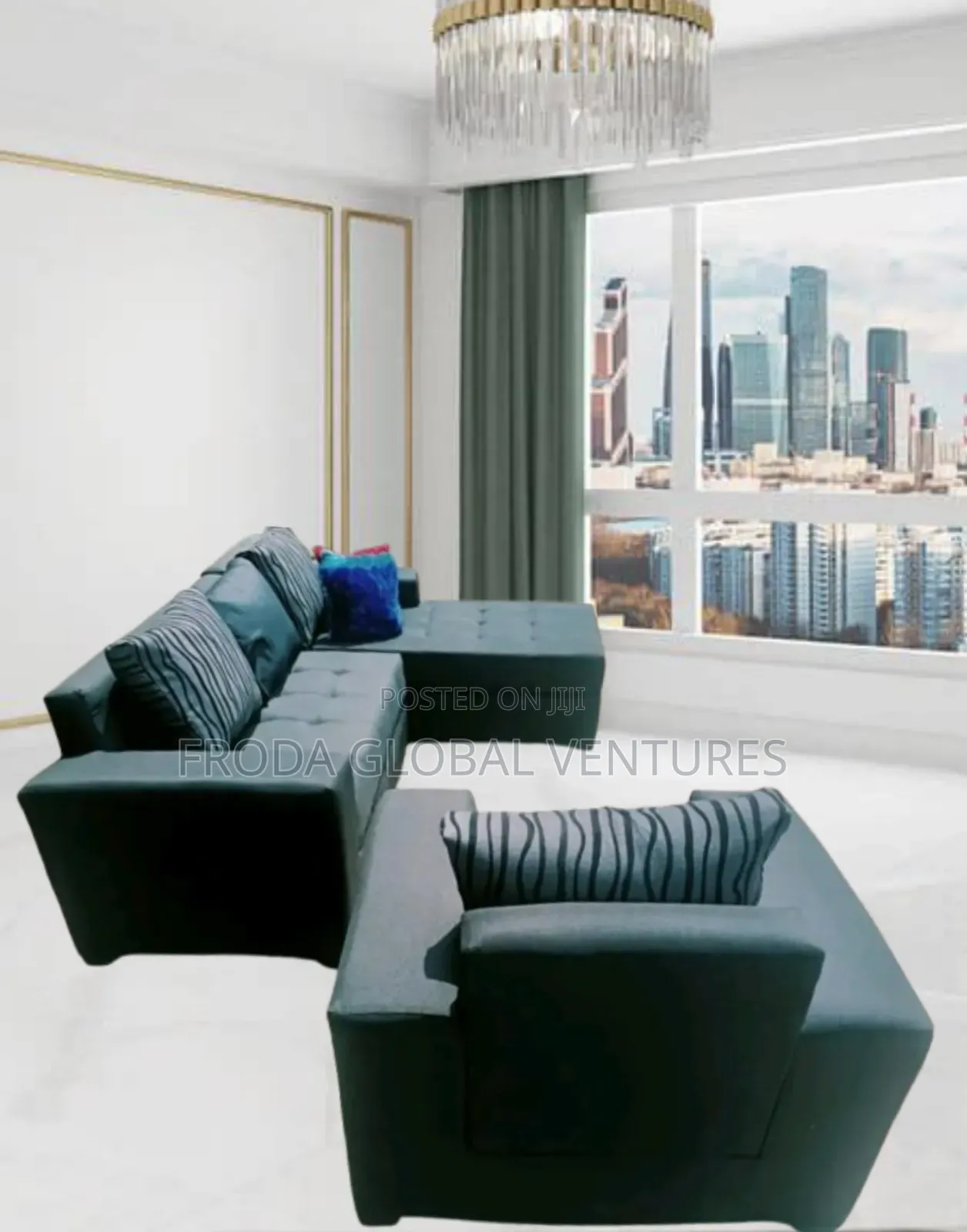 Living Room Couch. L-Shape Sofa and Single Chair. Auk01