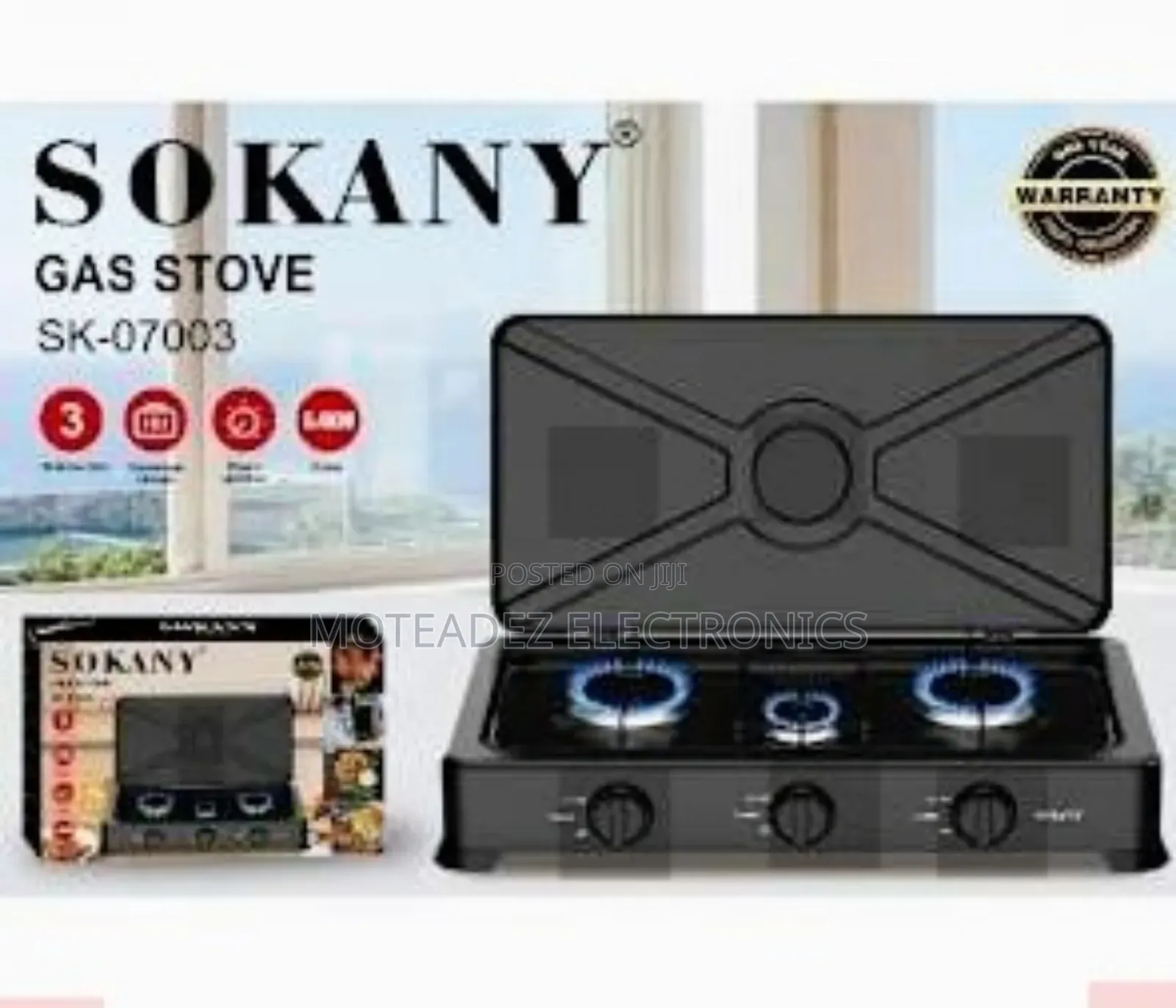 Sokany 3 Face Quality Anti Rust Table Top Gas Cooker/Burner