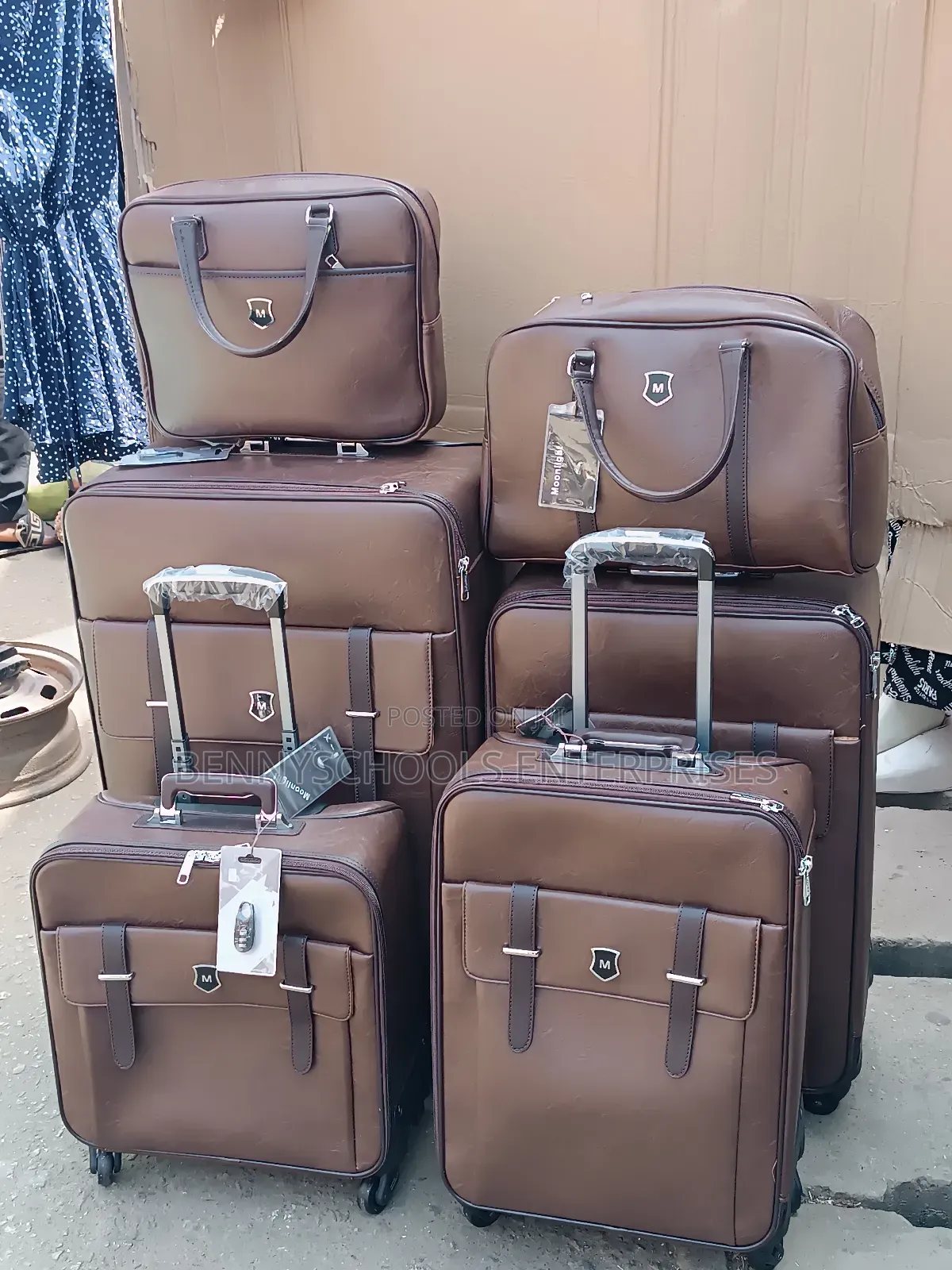 Set of 6 Brown Leather Moonlight Travelling Luggage Boxes