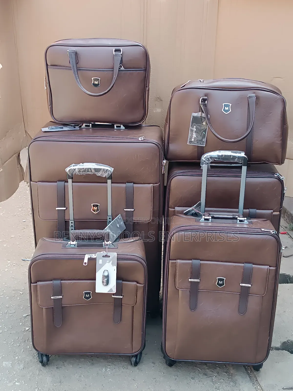 Set of 6 Brown Leather Moonlight Travelling Luggage Boxes