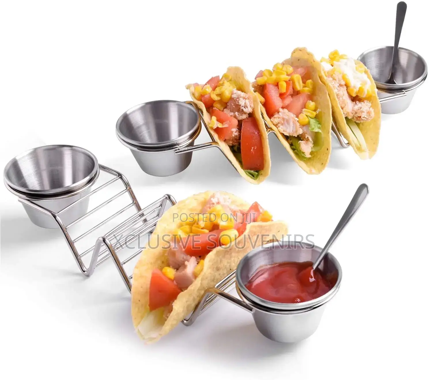 Premium Stainless Steel Taco Tray With 2 Salad Cups