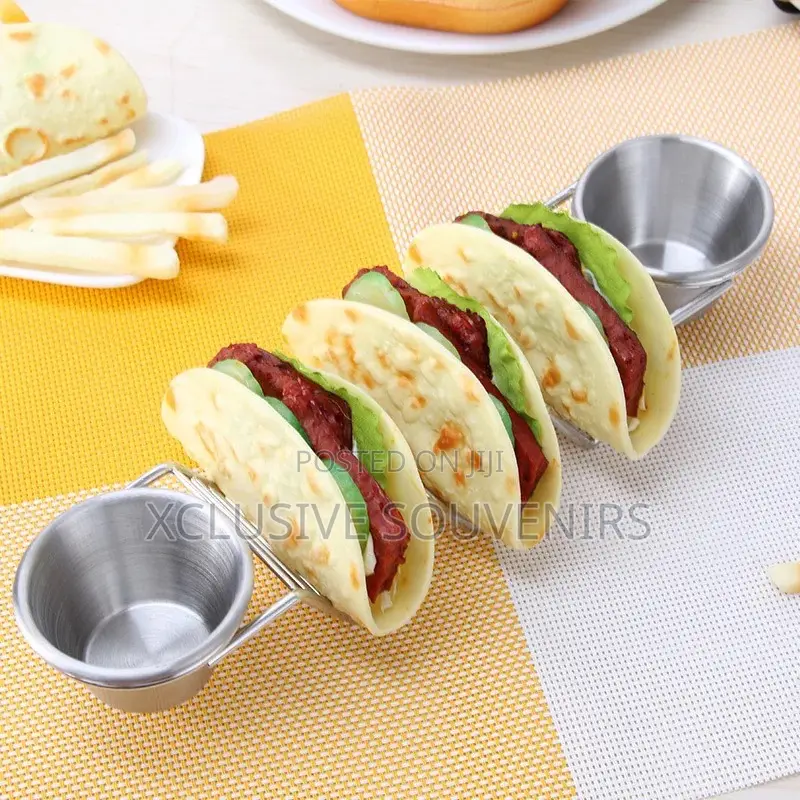 Premium Stainless Steel Taco Tray With 2 Salad Cups