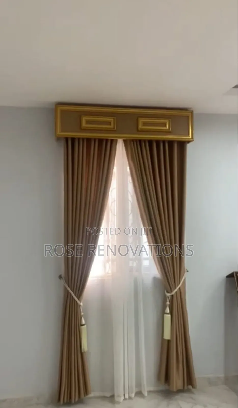 Brown Curtain With Cornice Box at the Top at 4500 Per Yard
