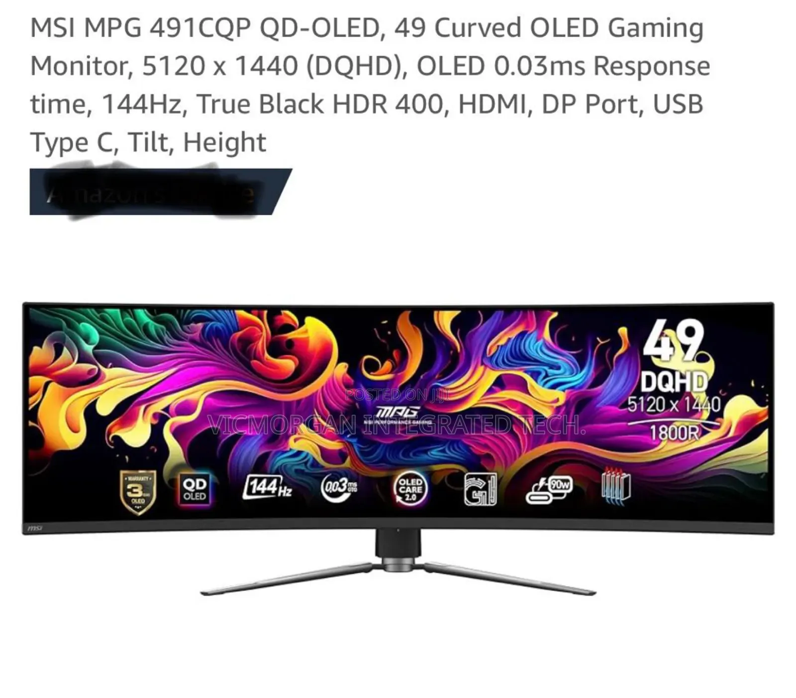 Msi MPG 491cqp Qd-Oled, 49 Curved Oled Gaming, 5120 X 1440