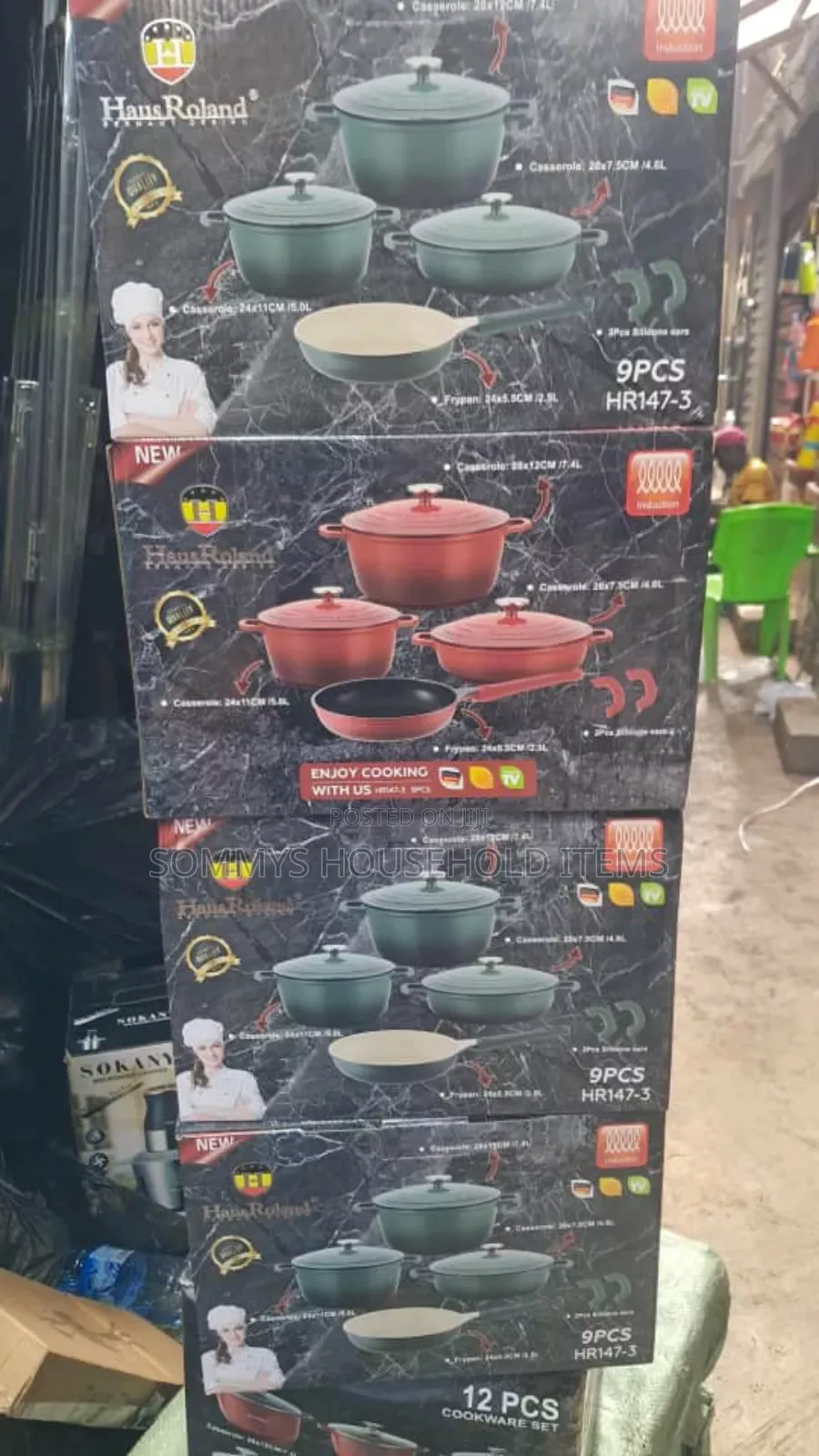 4pcs Enamel Cast Iron Pot With Pan