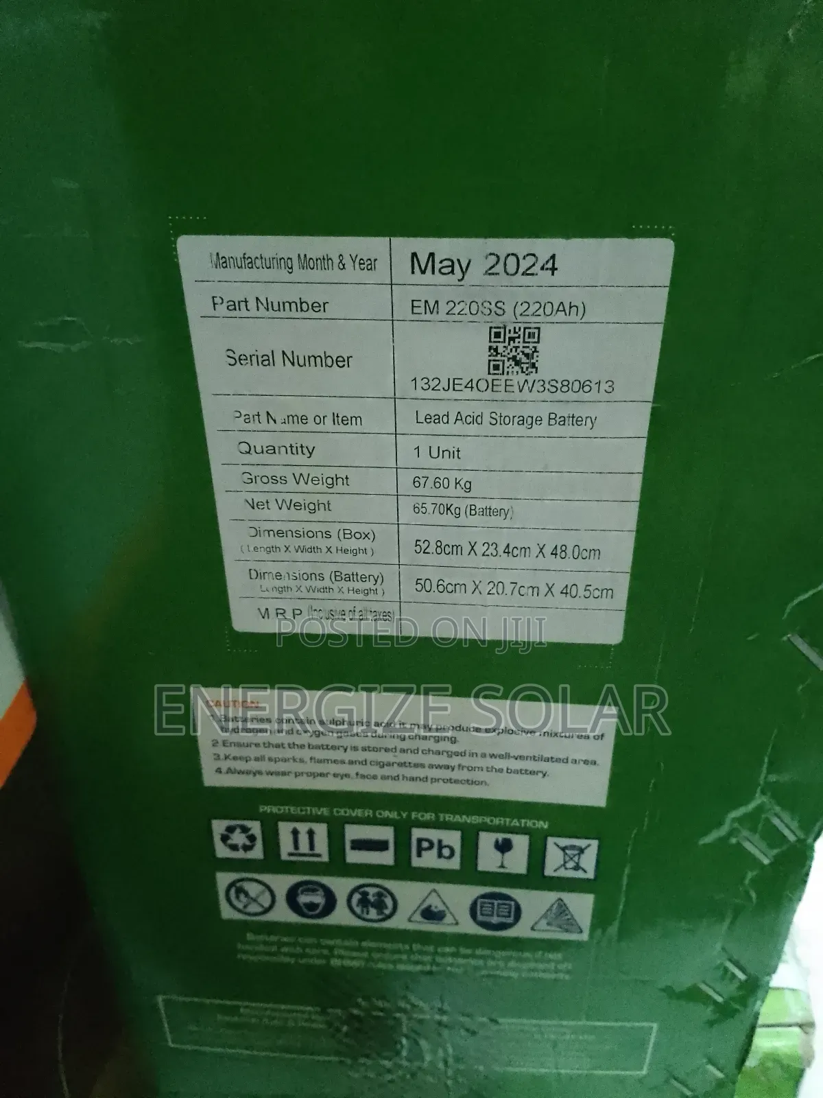 12v 220ah Eastman Tubular Battery