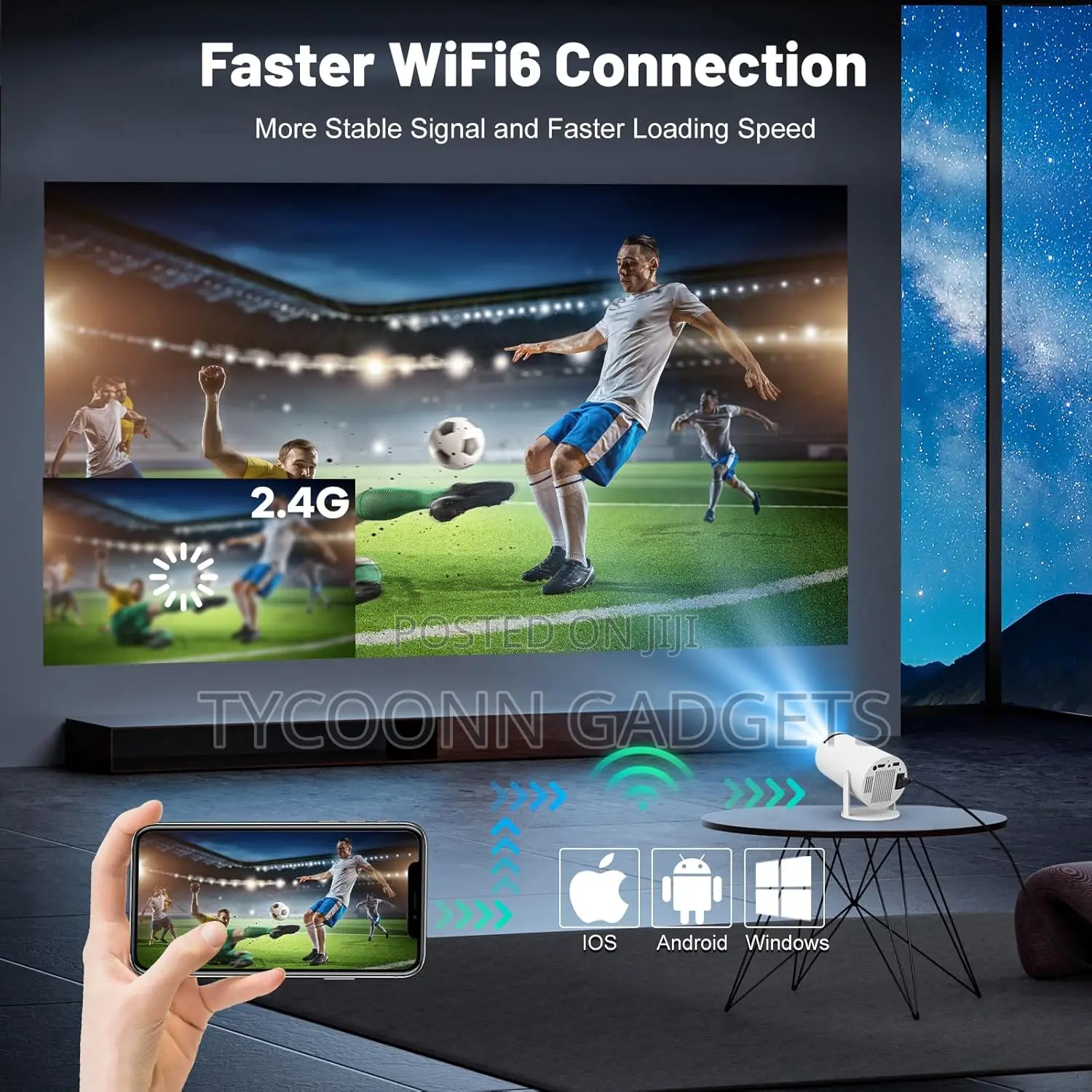 Mini Projector With Wifi 6 and Bluetooth, 1080p 16gb Rom