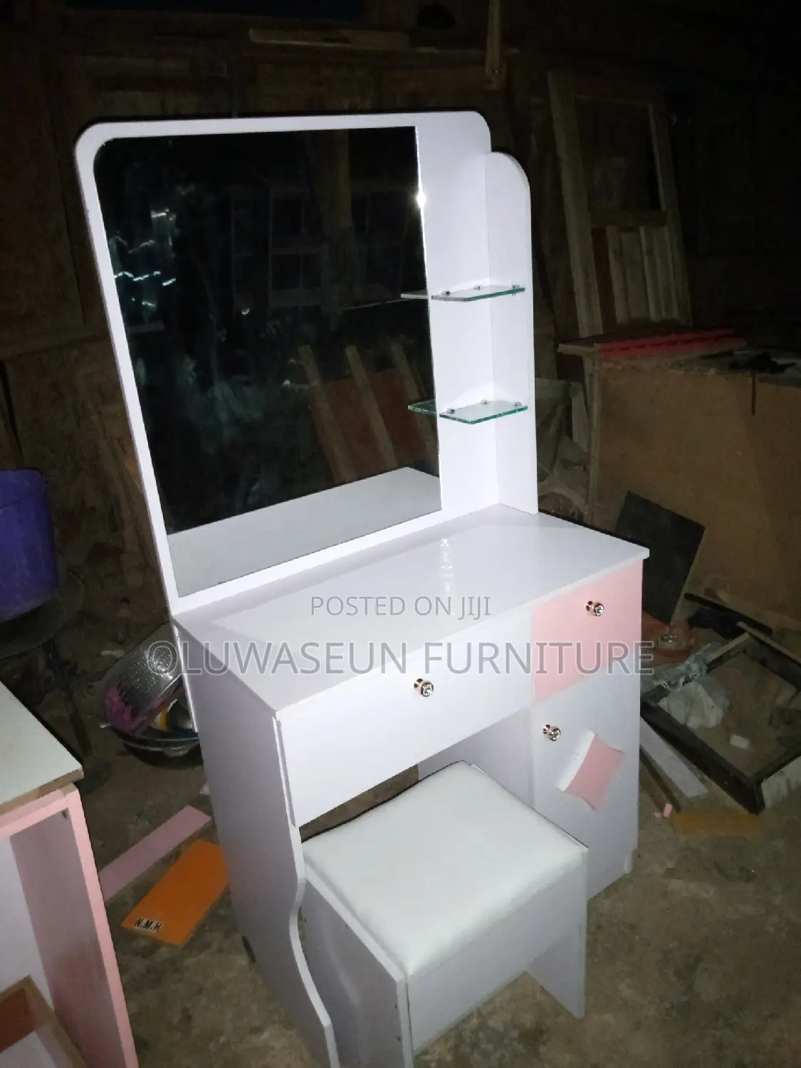 Dressing Mirror With Drawers and Stool