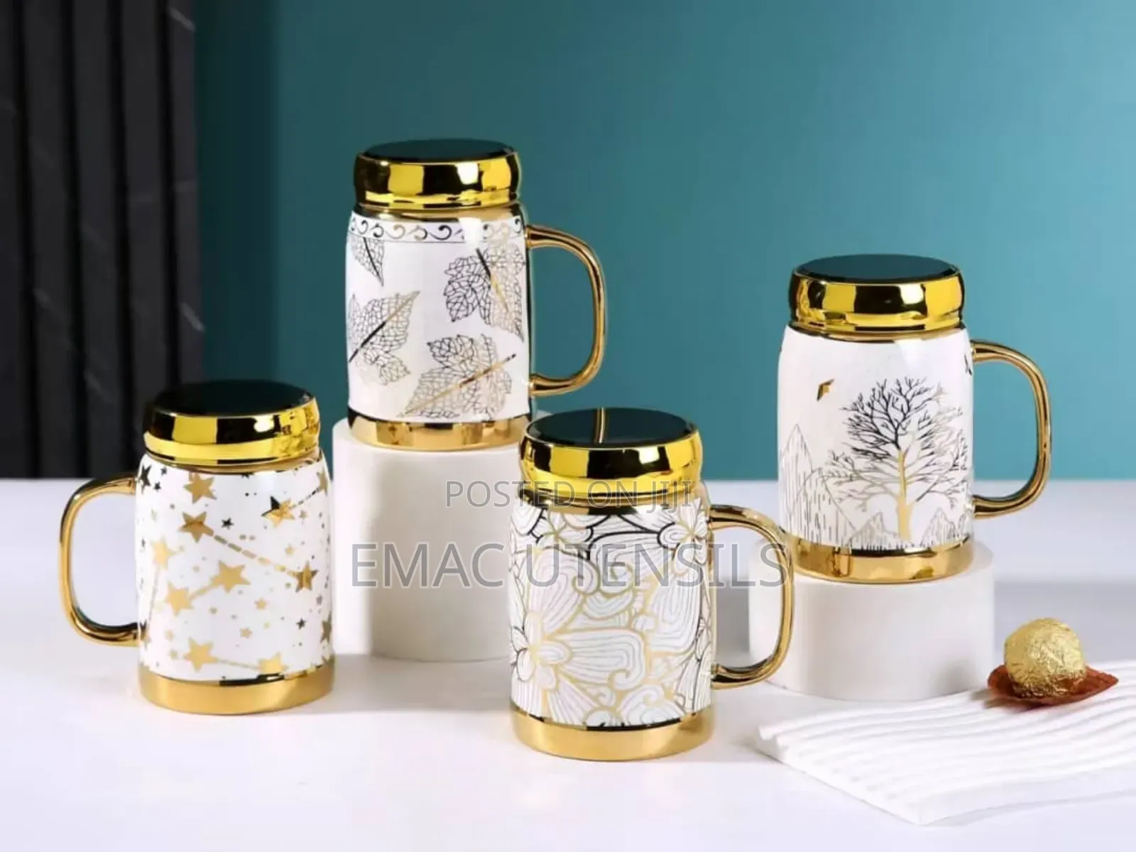 Luxury Ceramic Tea or Beer Mug With Mirror Cover