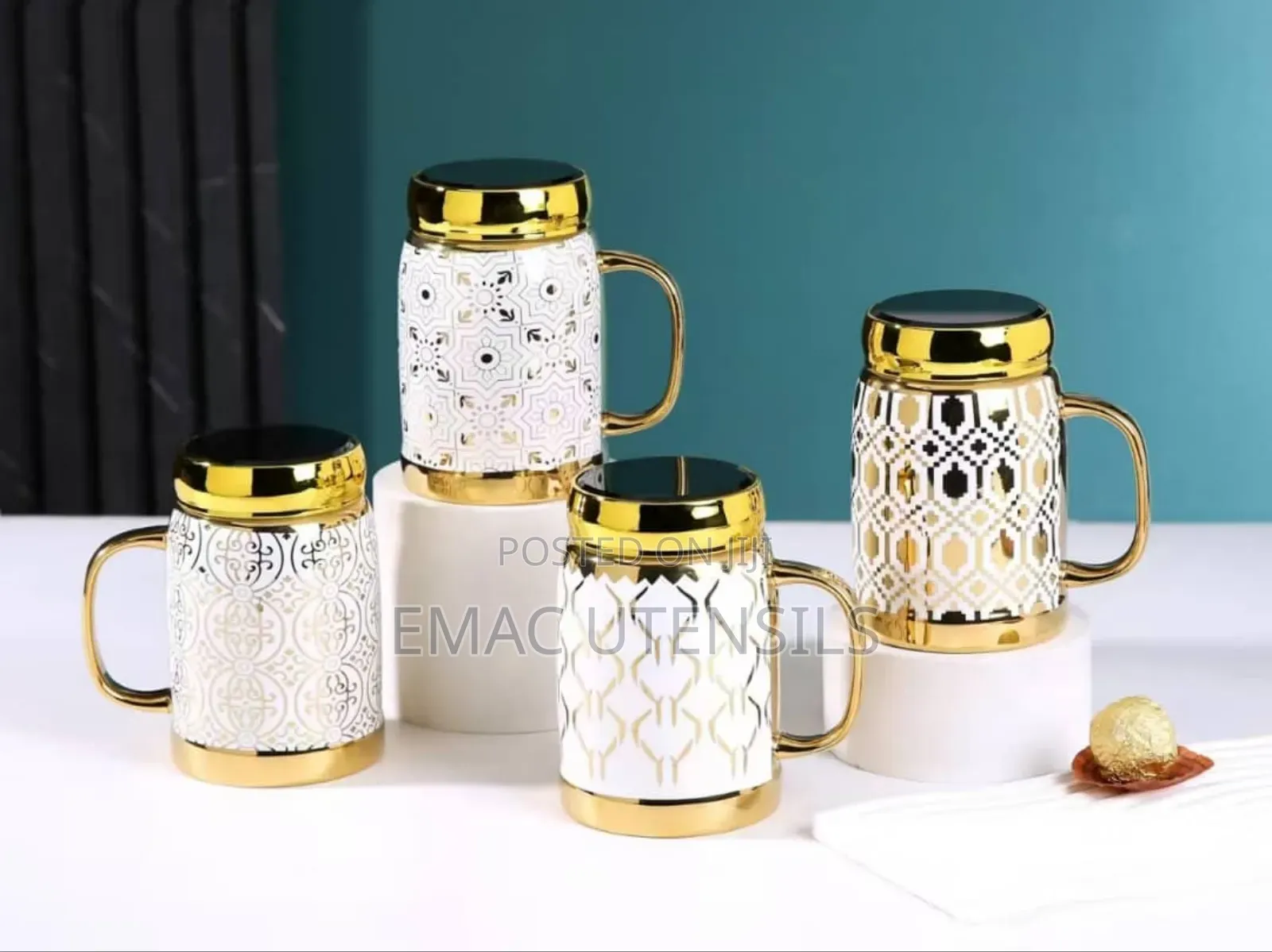 Luxury Ceramic Tea or Beer Mug With Mirror Cover