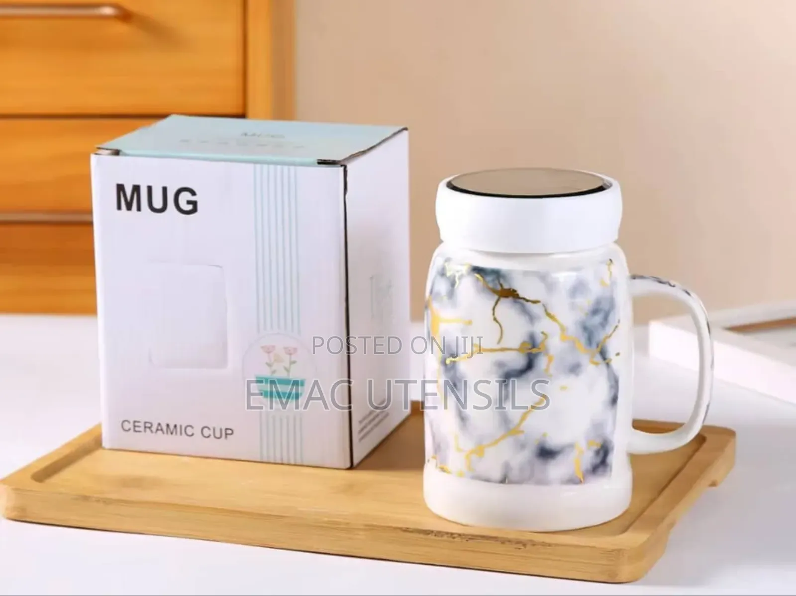 Luxury Ceramic Tea or Beer Mug With Mirror Cover