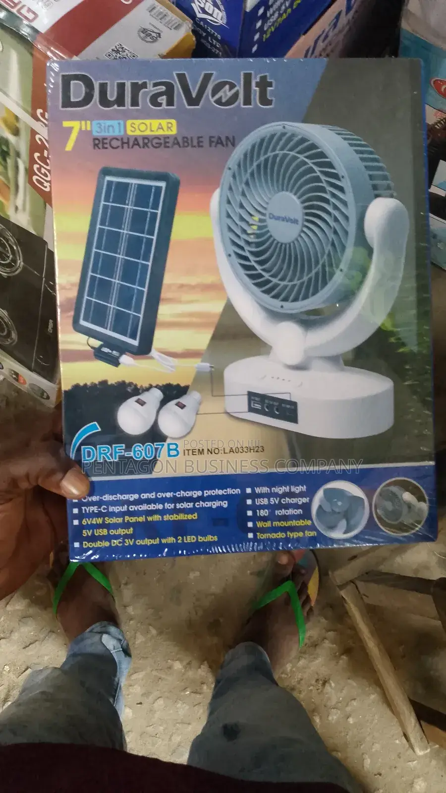 Duravolt Small Portable Fan With Panel and Bulbs.