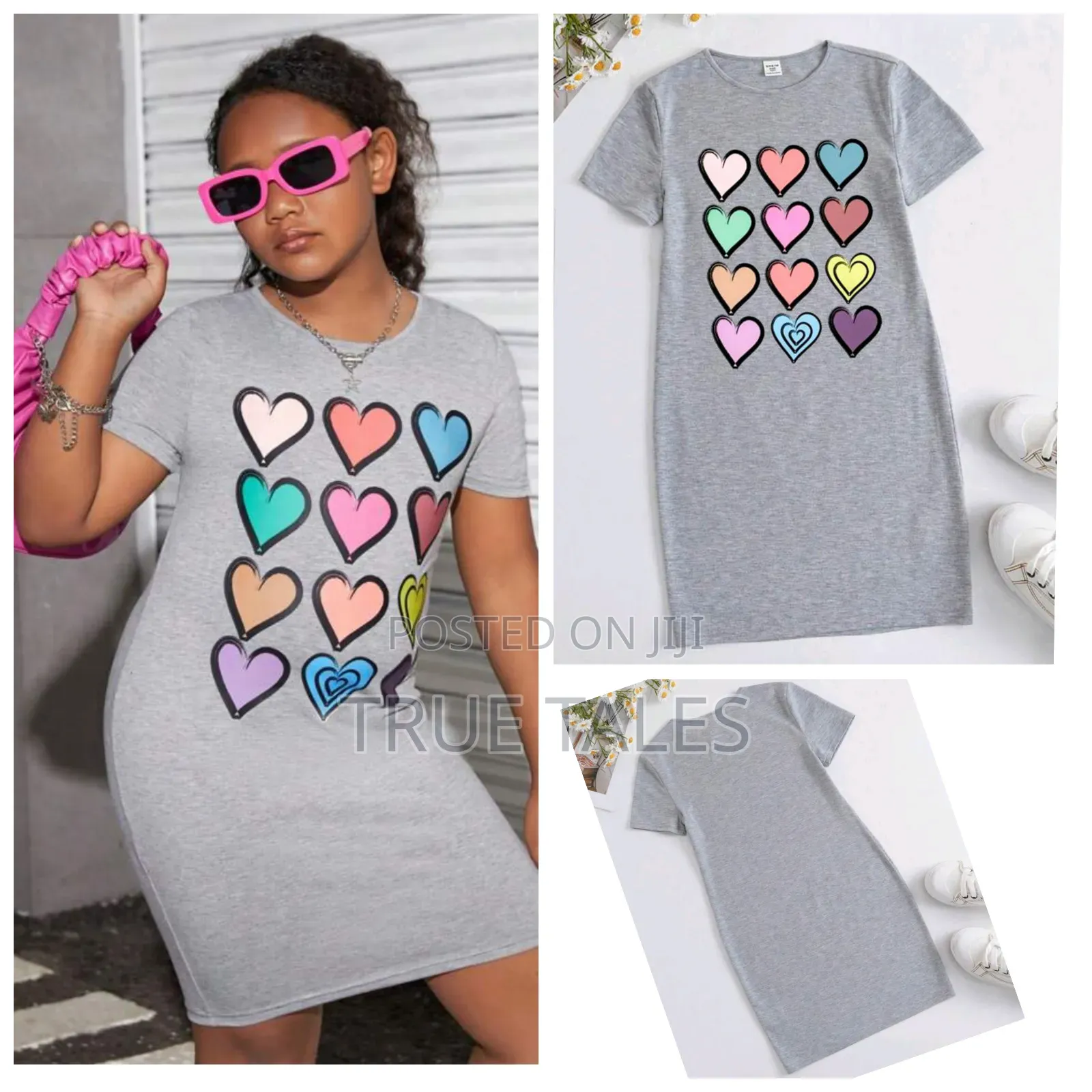 Ash/Grey Girls' Multi Love Design Snug Dress