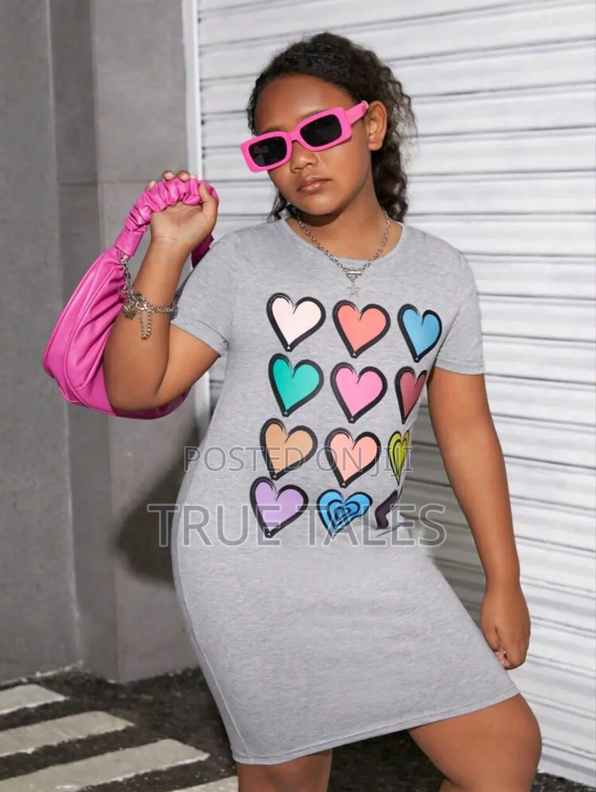 Ash/Grey Girls' Multi Love Design Snug Dress