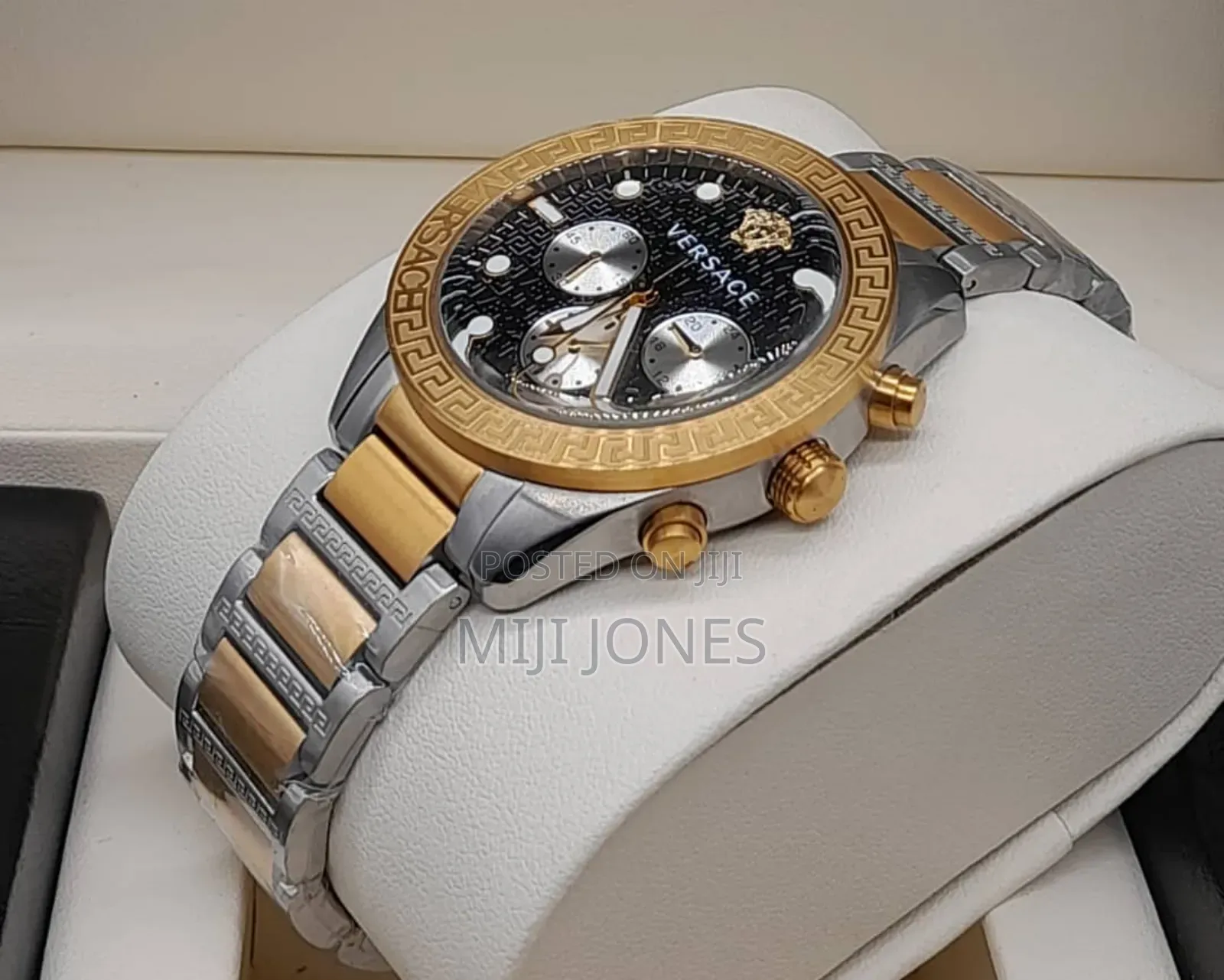 Versace Two Tone Chain BLACK Dial Chrono Watch