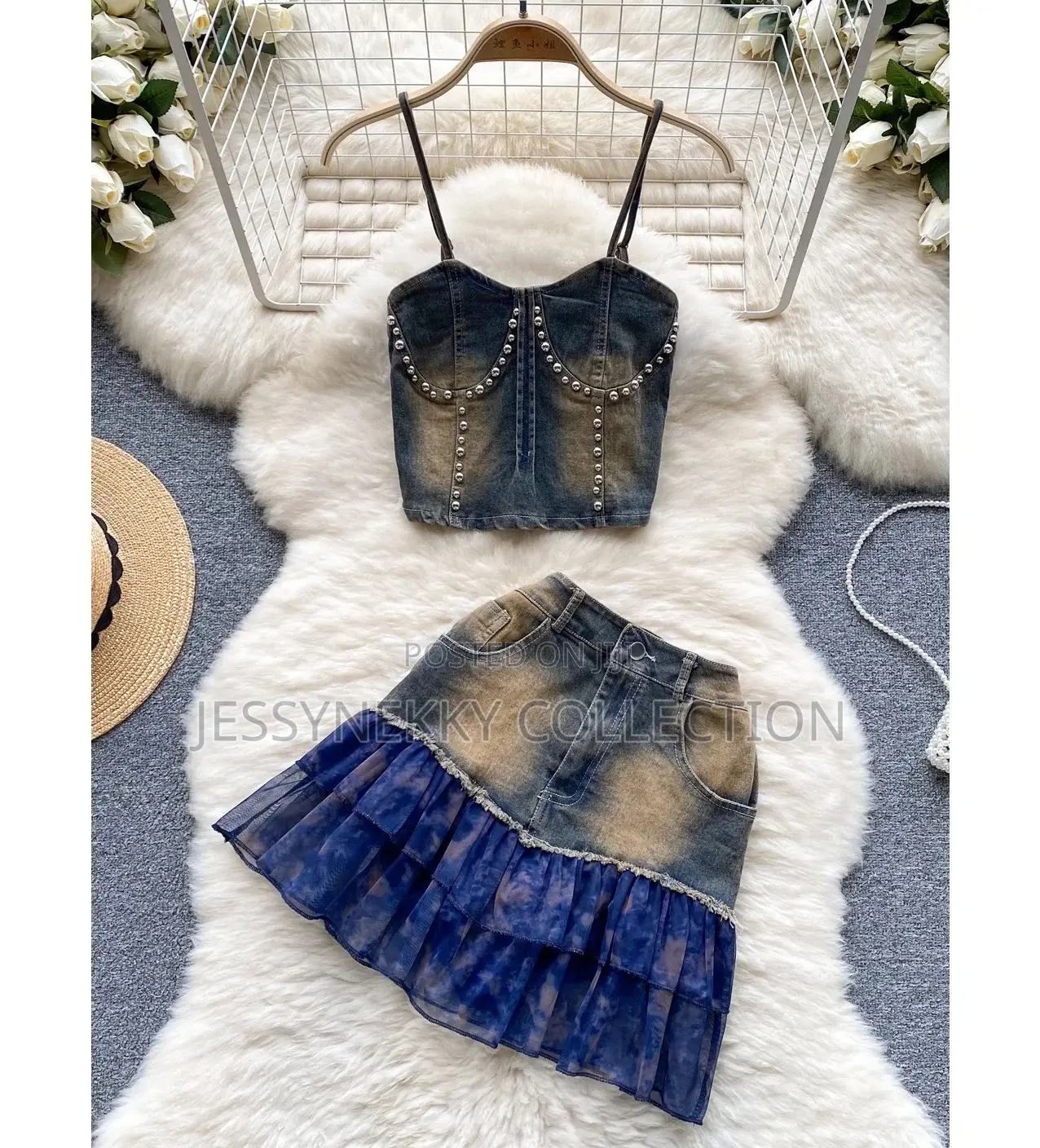 Quality Female Denim Skirt and Top Set