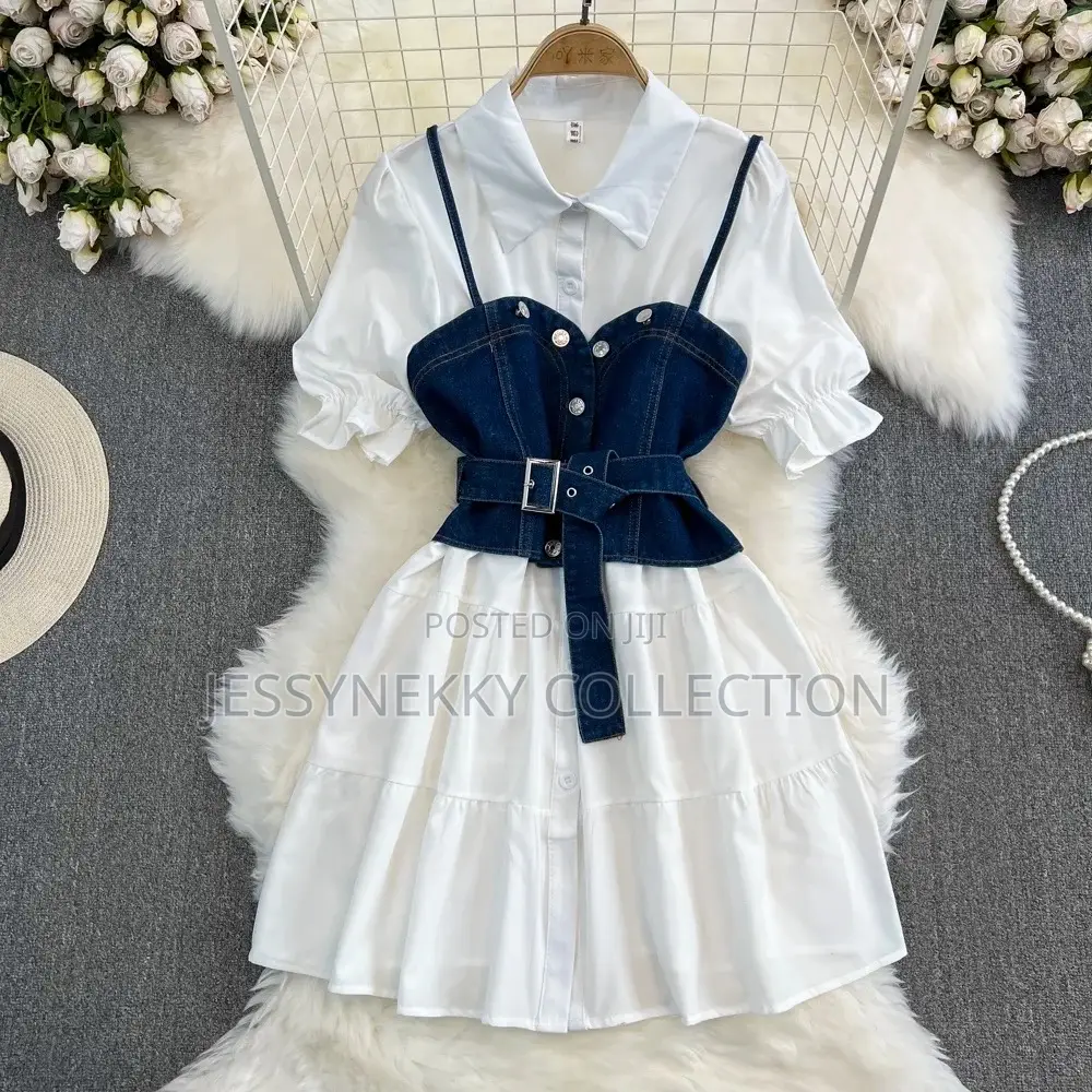 Quality Female White Gown With Denim Jacket