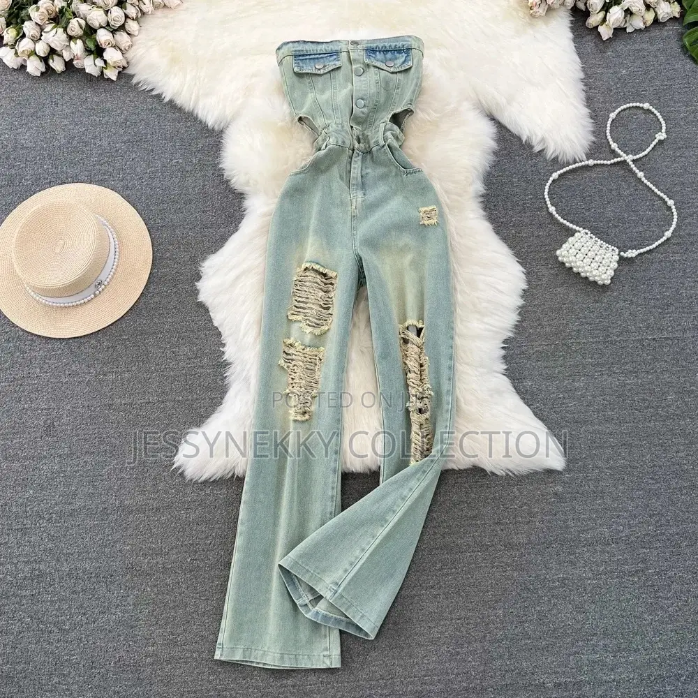 Quality Female Ripped Denim Jumpsuit