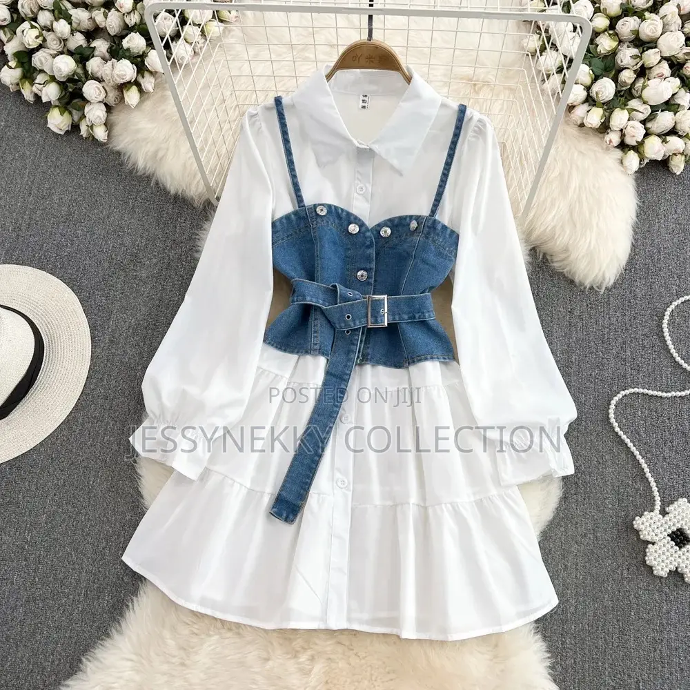 Quality Female White Gown With Denim Jacket