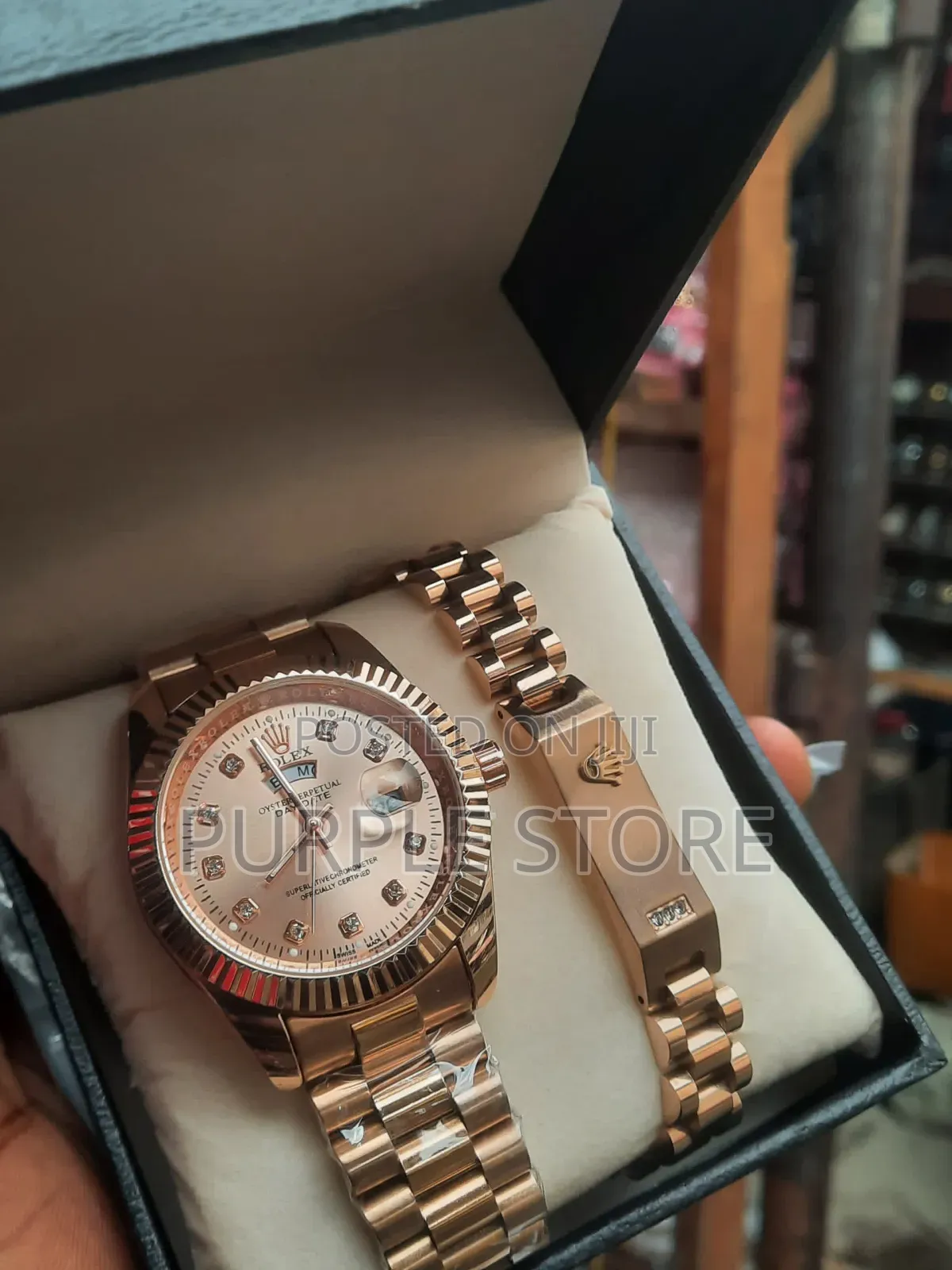 Rolex Unisex Eatch and Bracelet Set Rosegold Strap