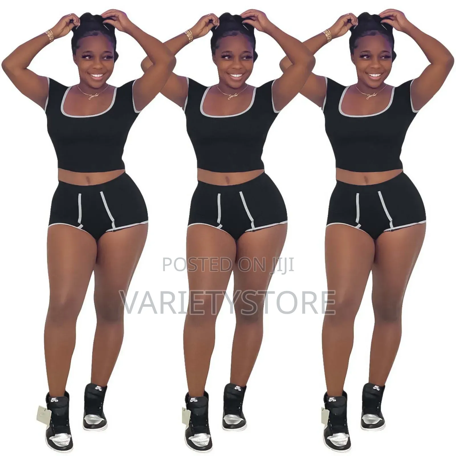 Women Two Pieces Sports Crop Top Biker Shorts Sets