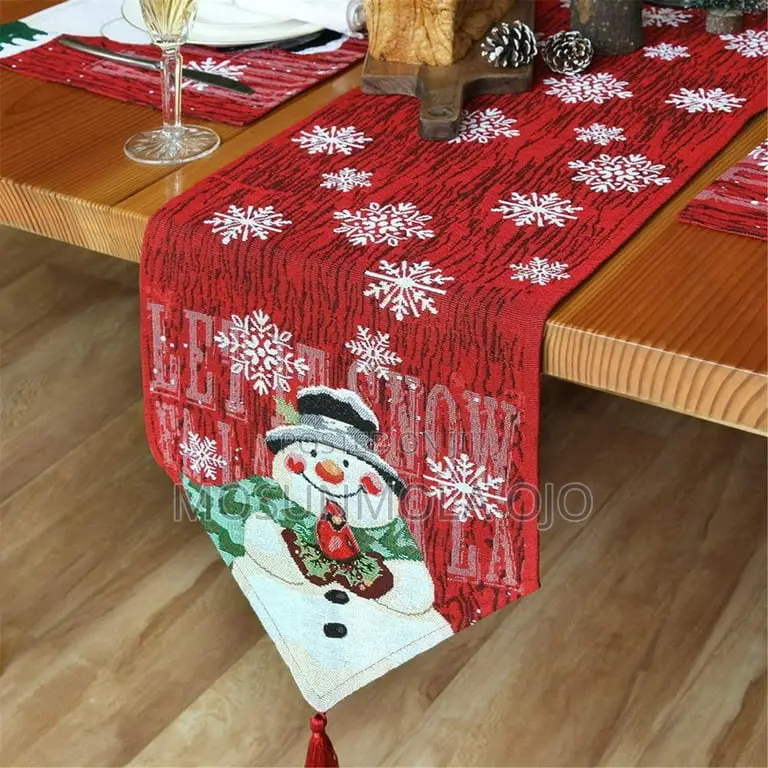Christmas Snowman Embroidery Table Runner Home Decoration