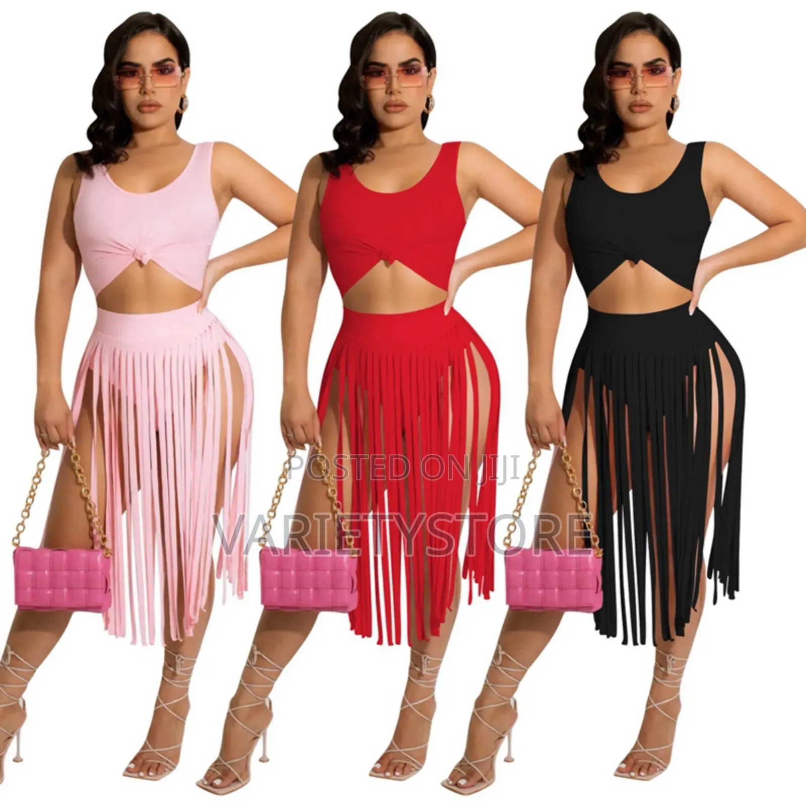 Sexy Tassel Two Piece Skirt Set Beach Party Dress Suit