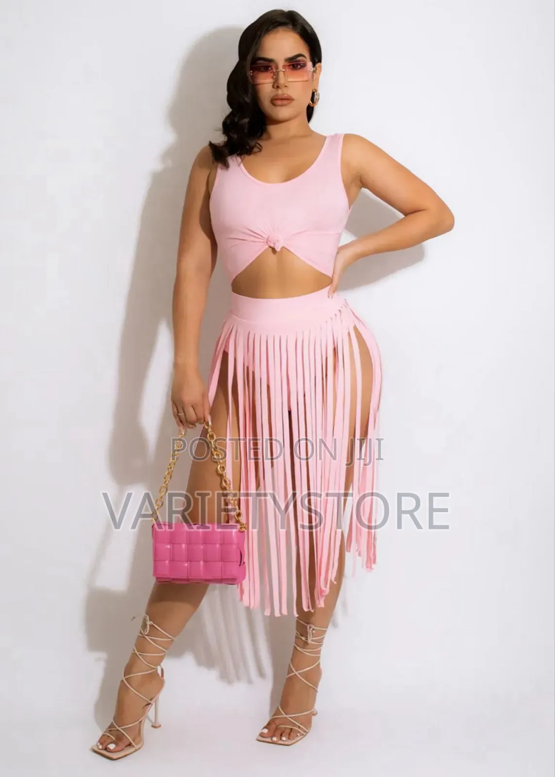 Sexy Tassel Two Piece Skirt Set Beach Party Dress Suit