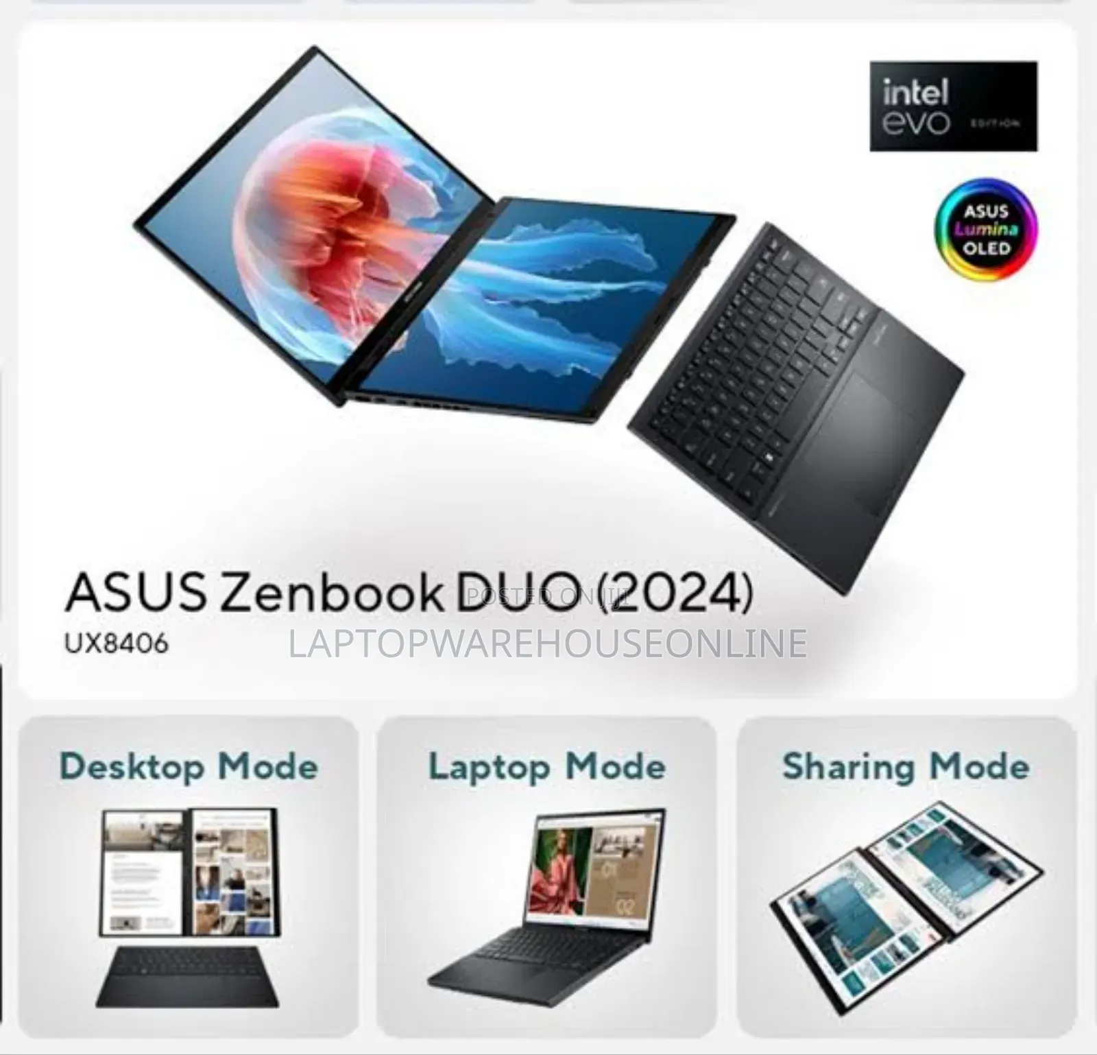 New Laptop Asus Zenbook Duo 14 32GB Intel Core Ultra 9 SSD 1T