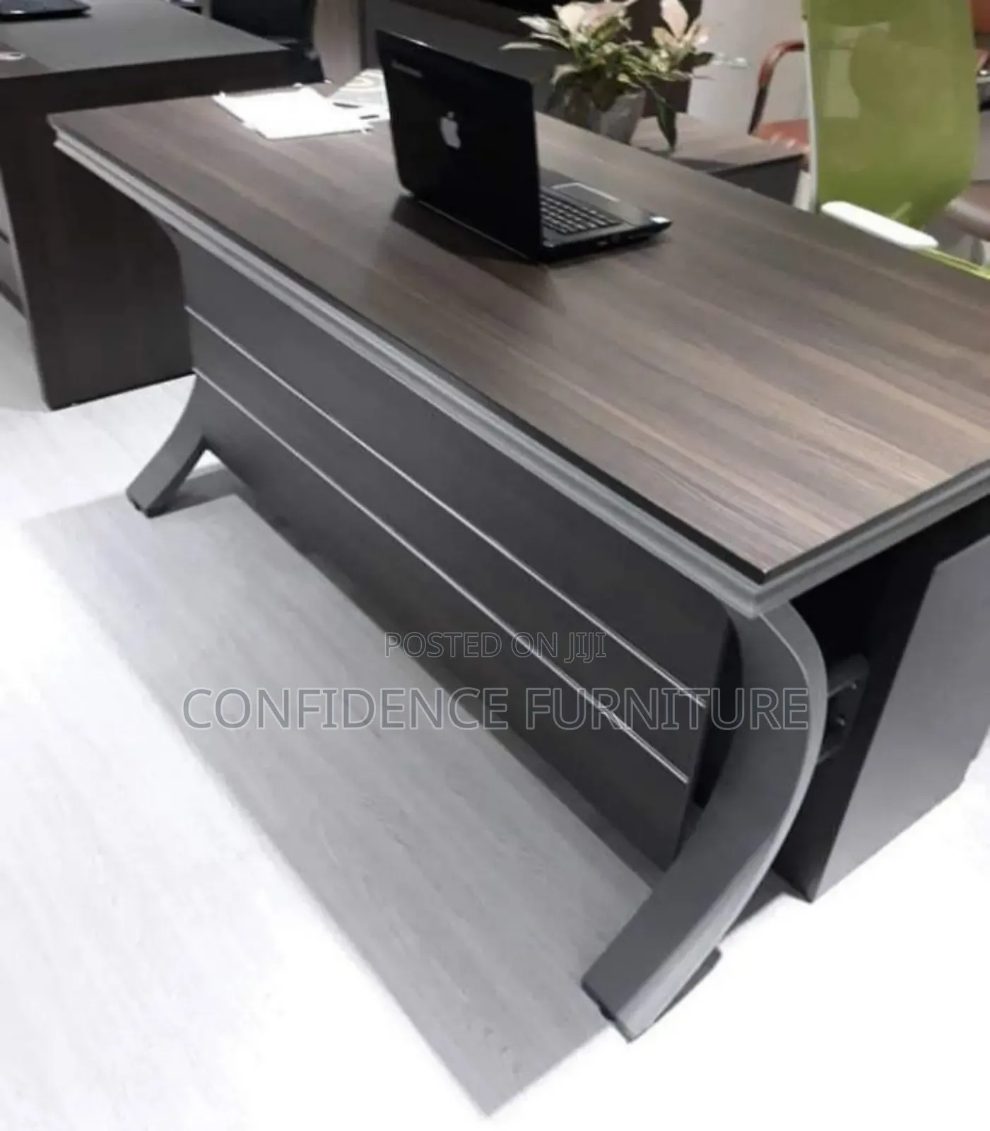 Original Wood Executive Table With Metal Standing Leg