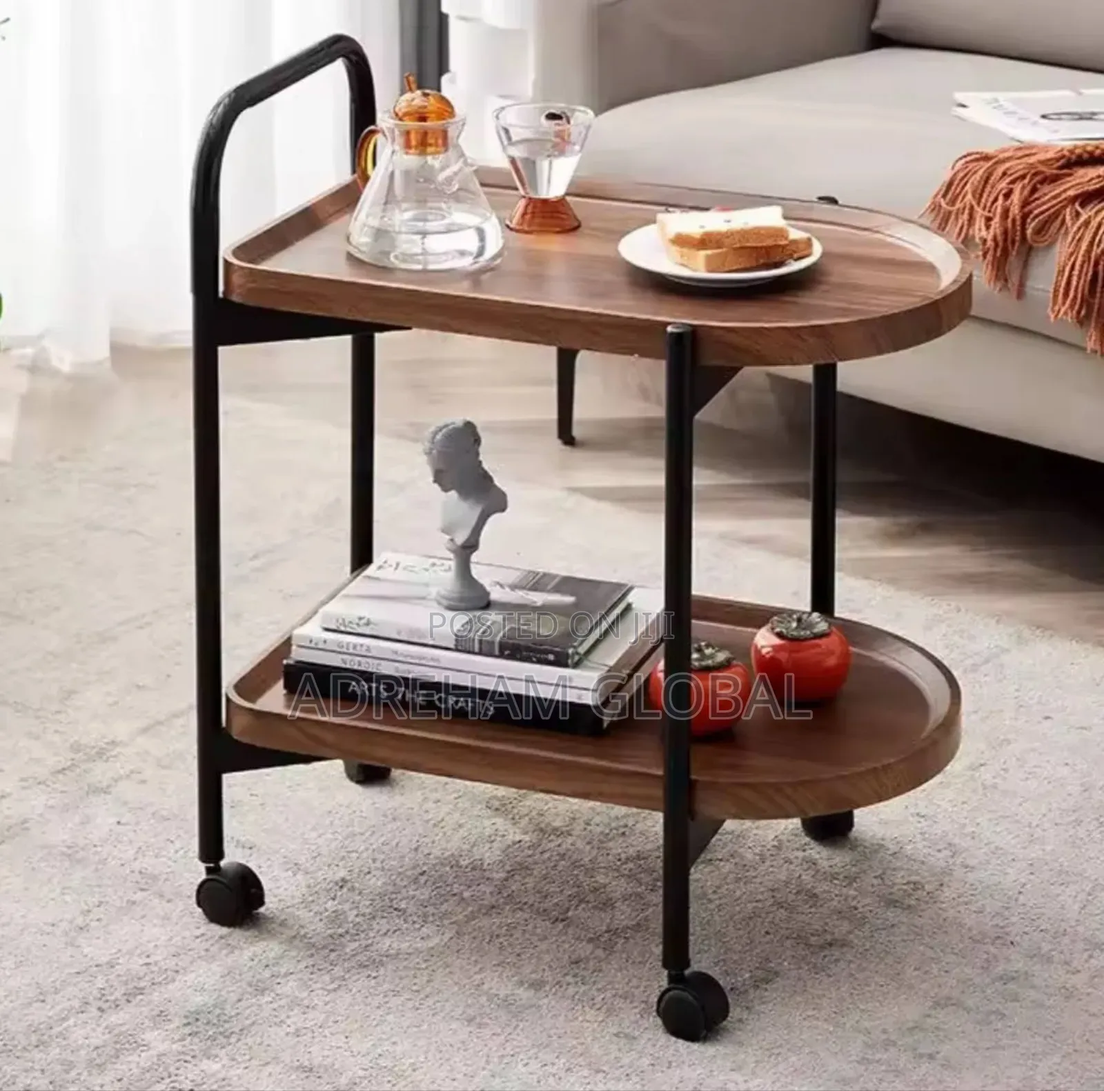 Nordic Style 2 Layer Removable Coffee Table Cart With Wheels