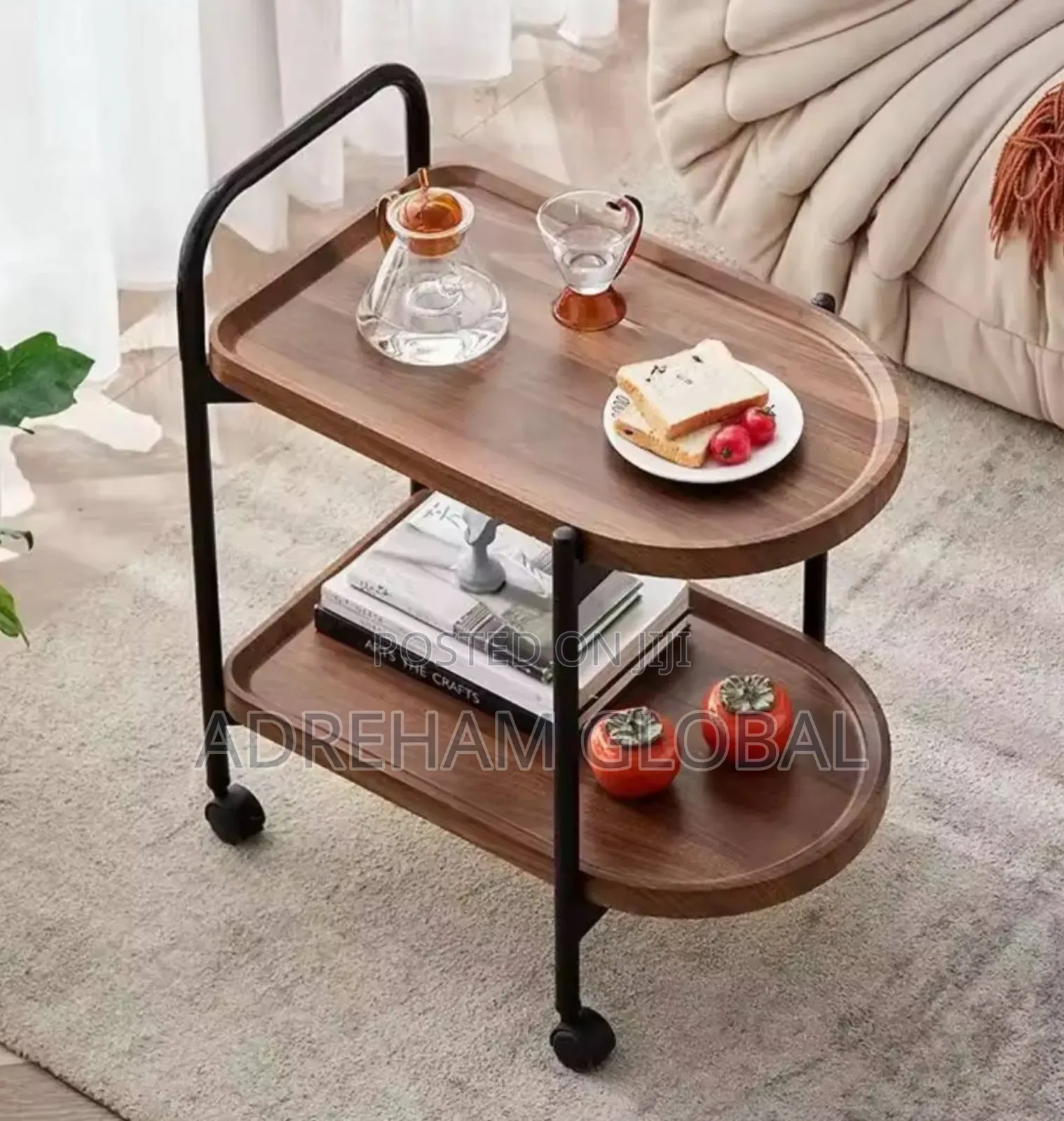 Nordic Style 2 Layer Removable Coffee Table Cart With Wheels