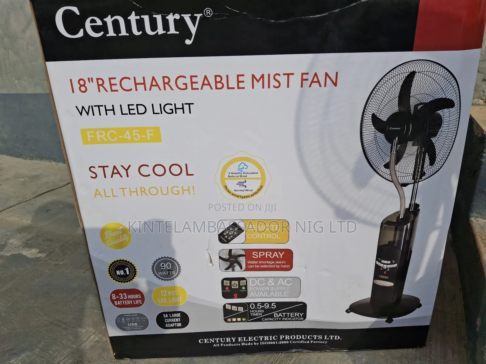 18" Century Mist Rechargeable Fan