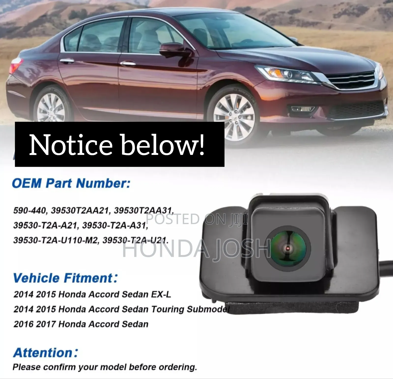 Back Reverse Camera 2013-2016 Honda Accord/Crosstour