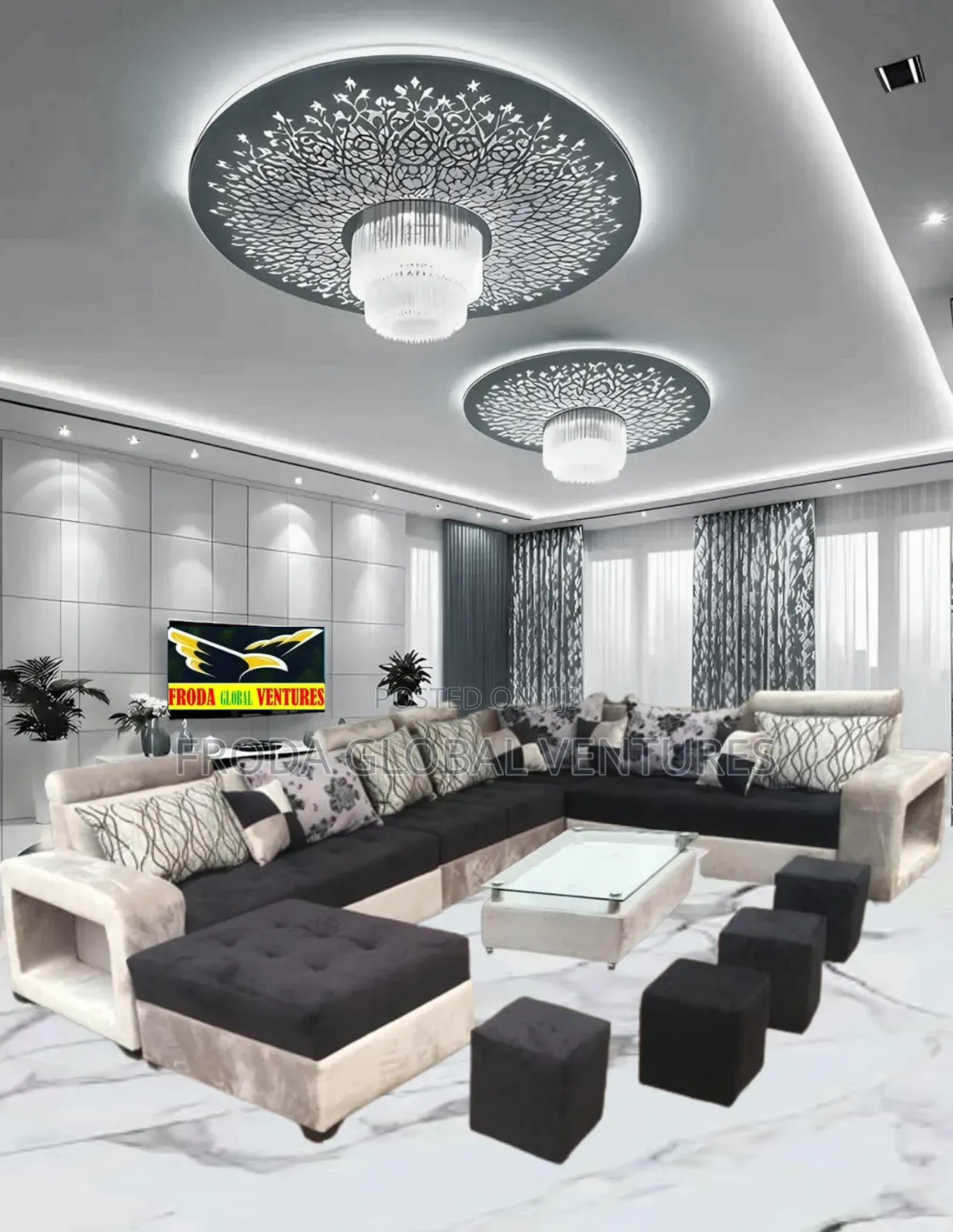 Standard Set of Living Room Couches. U-Shape Sofa Chairs