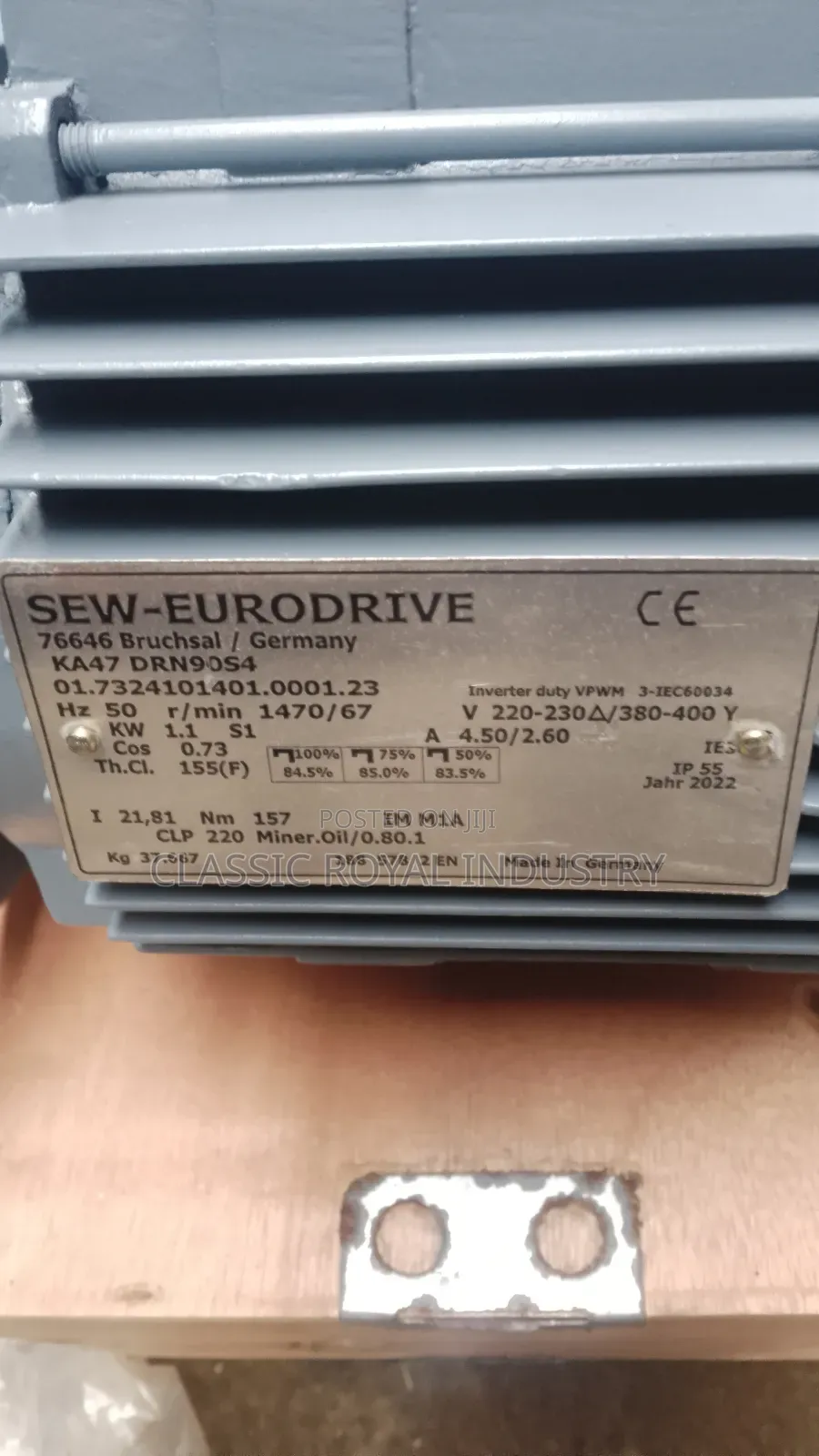 Sew Eurodrive Electric Motor 1.1 Kw 1.5 HP