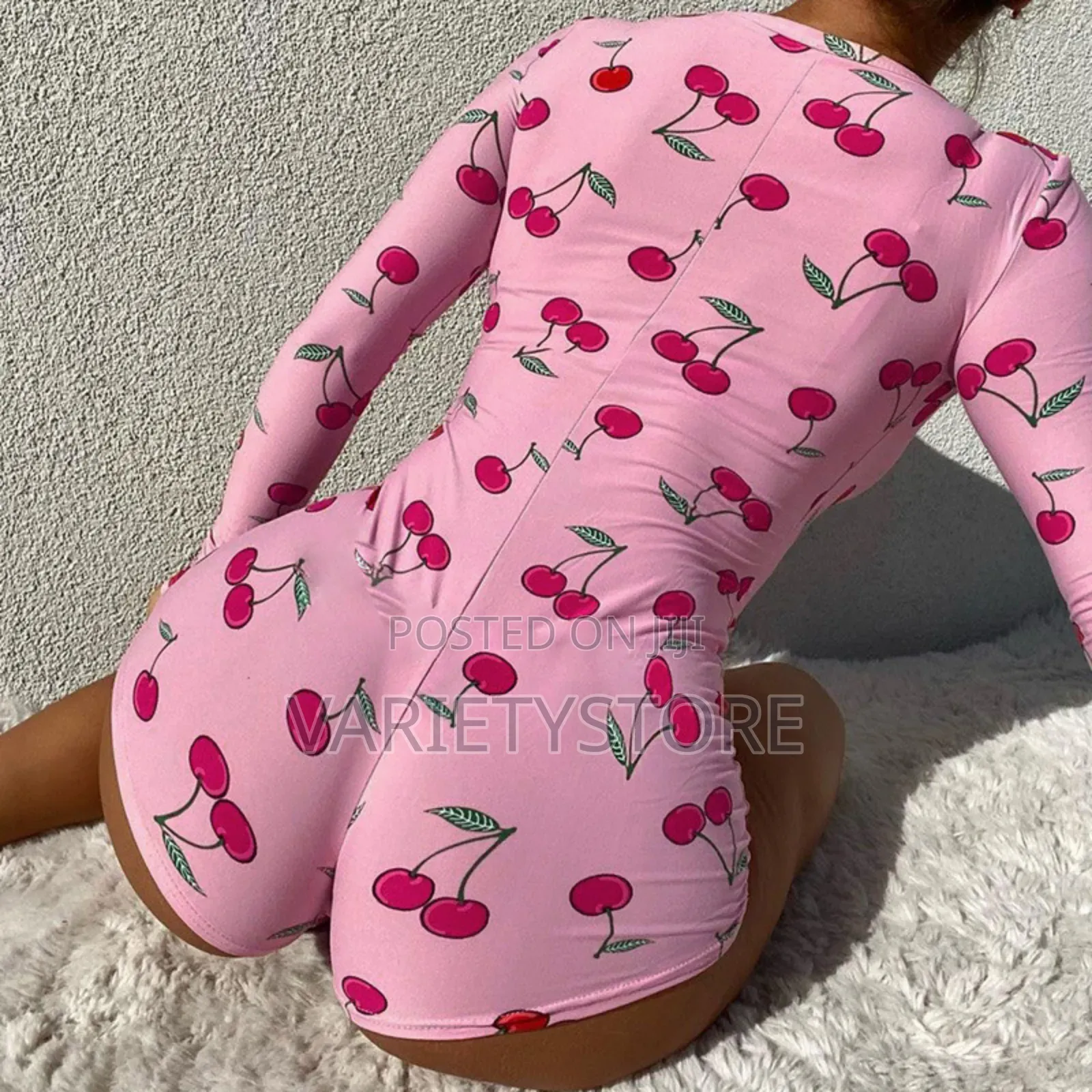 Women's Casual Cherry Print Long Sleeve Jumpsuits
