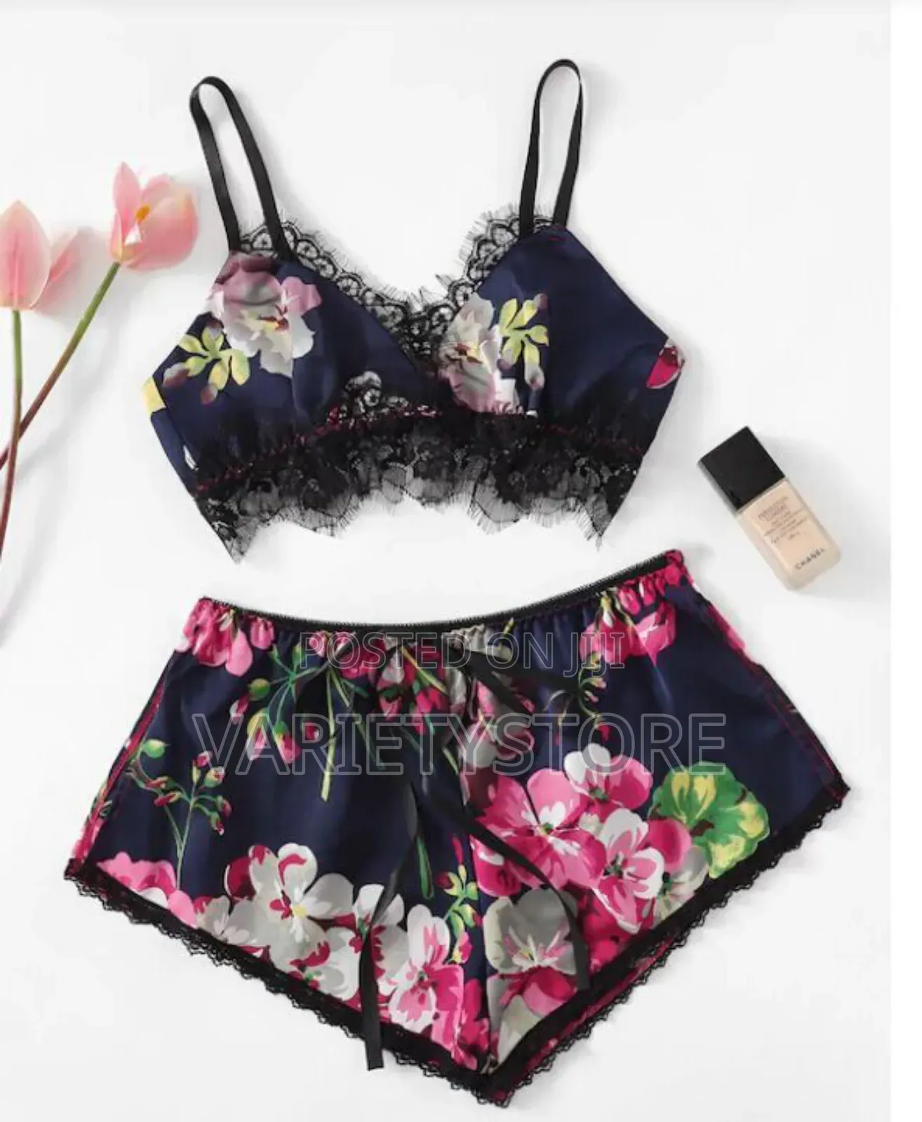 Sexy Printed Lace Elastic Pajamas Two Piece Set