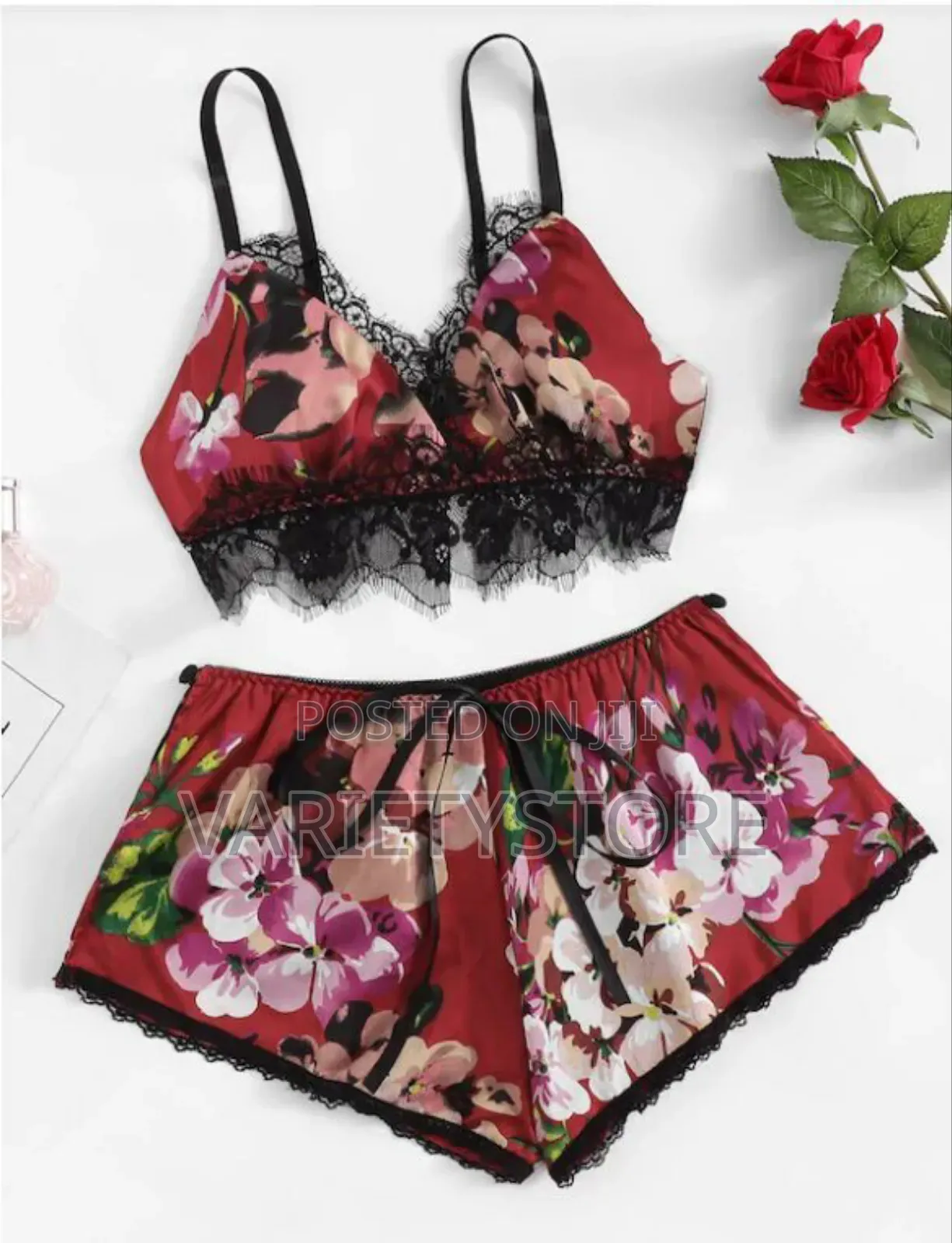 Sexy Printed Lace Elastic Pajamas Two Piece Set