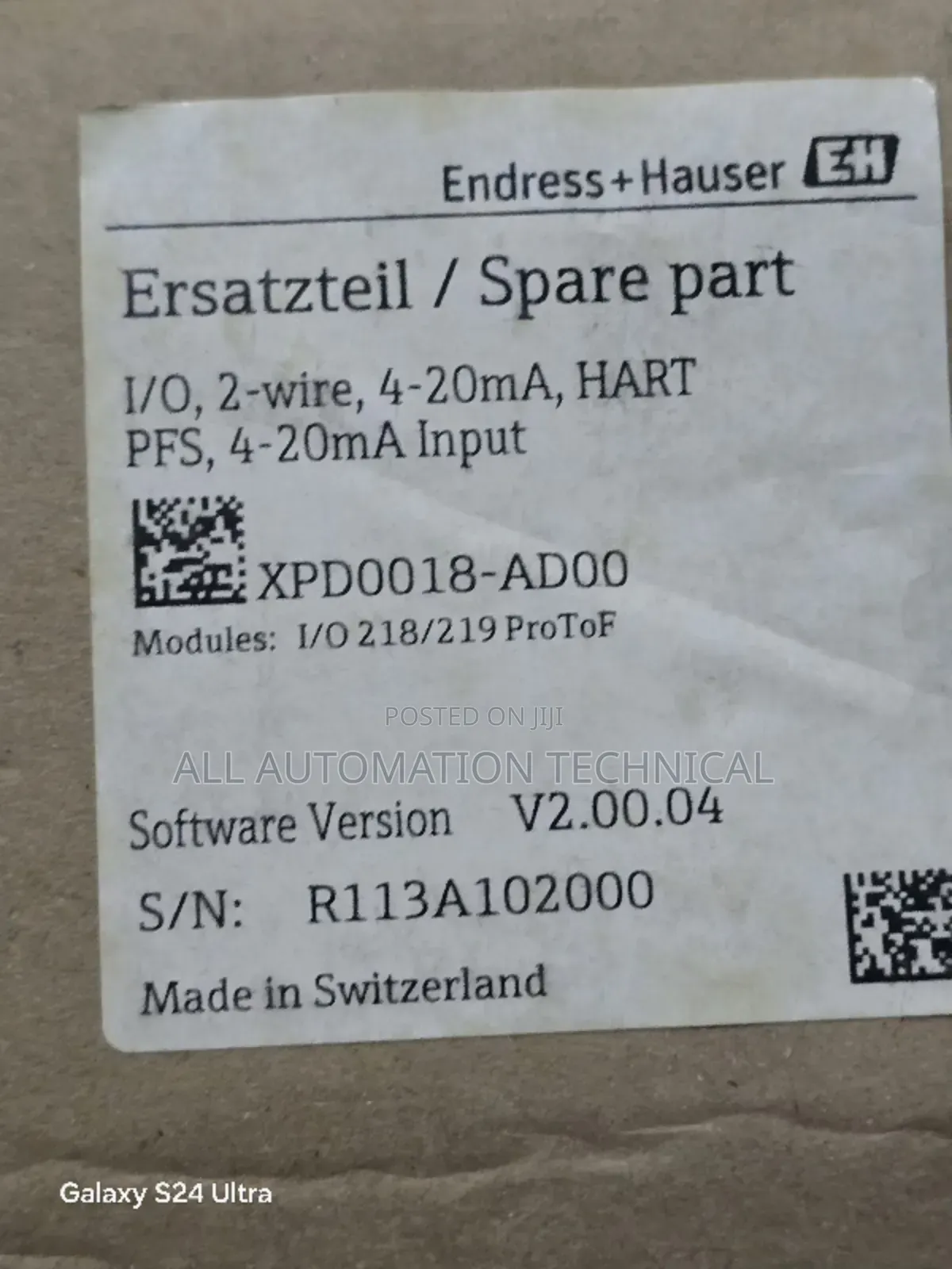 XPD0018-AD00 | Endress I/0,2-wire,4-20ma,HART,PFS,4-20ma Inp