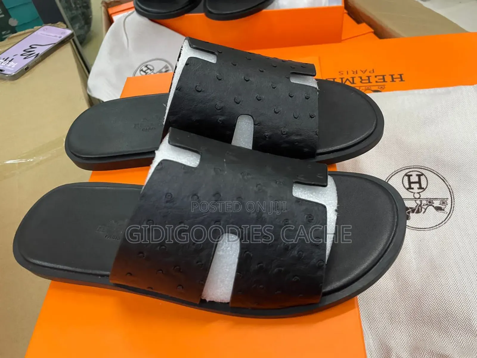 Hermes Slippers Black/Brown/White